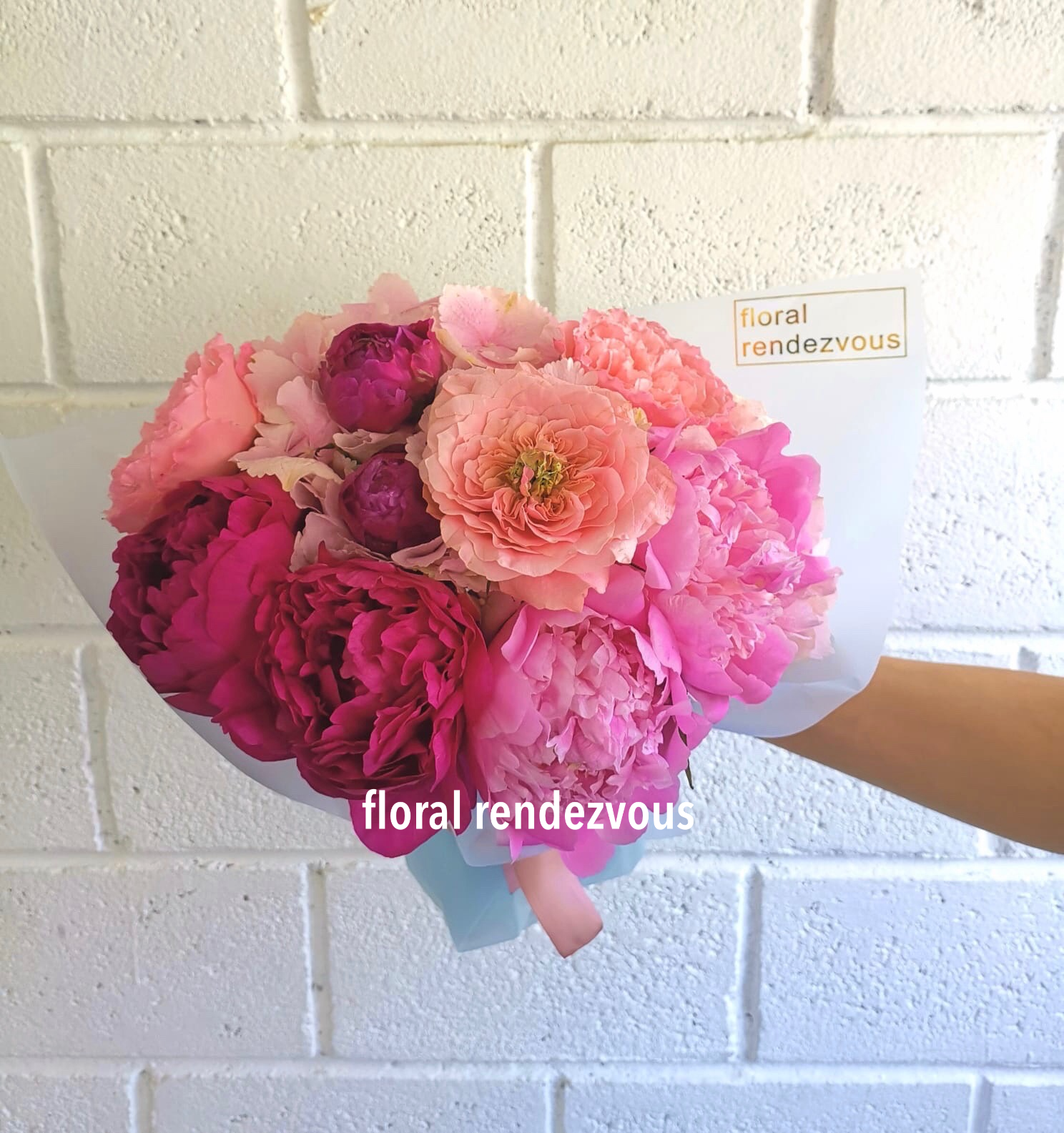 bespoke bouquet of garden roses and peonies