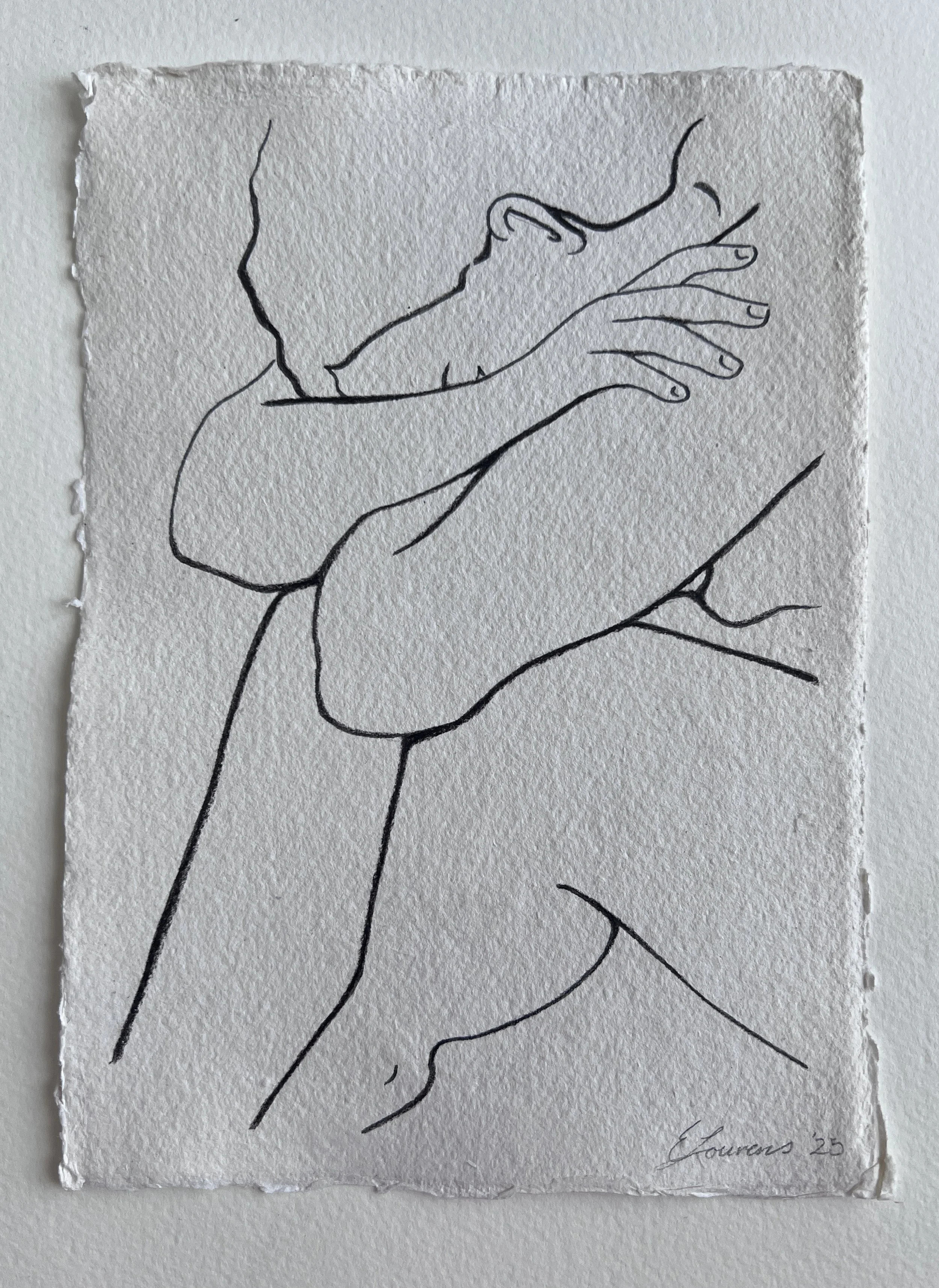 B&W Pencil drawing - Lady holds herself