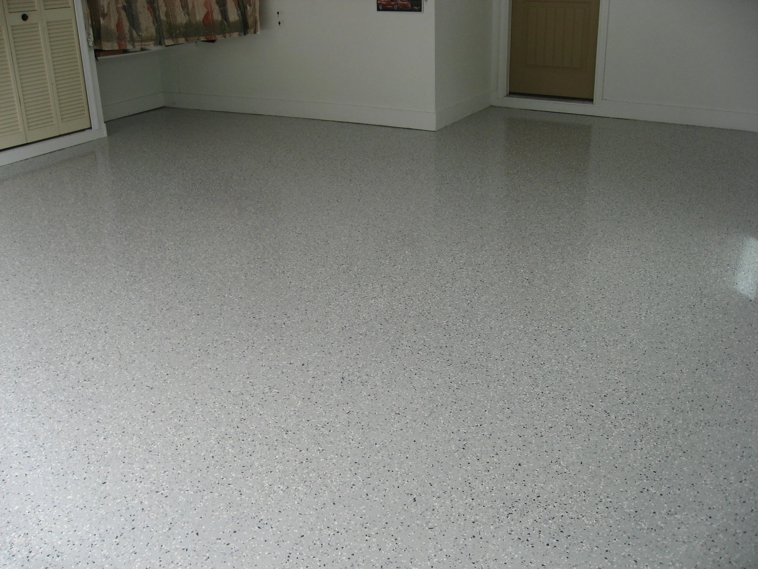  Three coat epoxy color chip system creates an attractive, durable, resistant, and low maintenance surface 