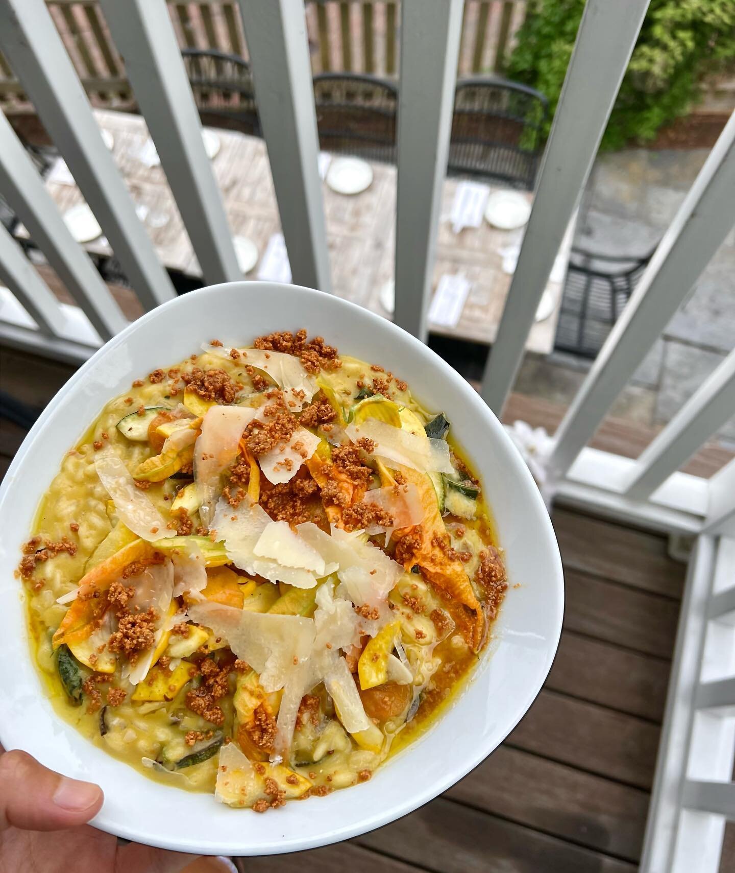all the squashing your little hearts can handle tonight, friends!  New risotto featuring local zuke escabeche, gold bar squash, blossoms, parm, brown butter &amp; basil from our very own macys lane greenhouse!  Pop in! 🌞 
.
.
.
#nantucket #ack #loca