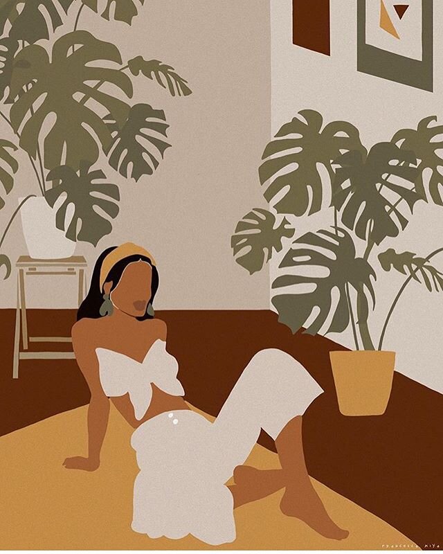 More art to be obsessed with! ✨✨I love the muted earth tones and graphic elements in @francescamiya &lsquo;s art. #visualstorytelling #blackartmatters #arttherapy #spreadlove