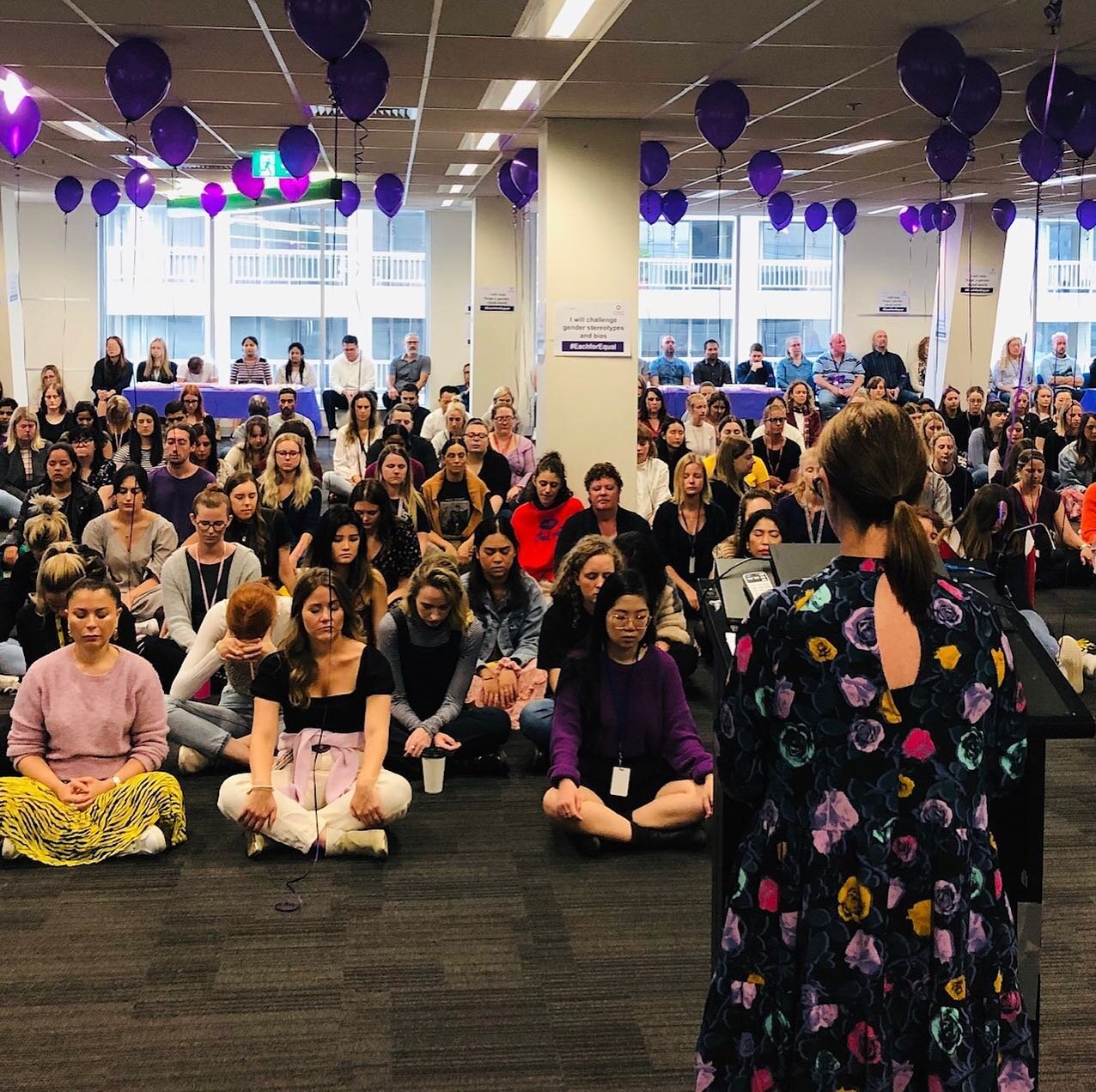 While teaching kids meditation is our foundation and our passion, we also lead meditation sessions for groups.  Yesterday, I had the opportunity to lead a huge corporate team through a meditation for International Women&rsquo;s Day.  We relaxed and r