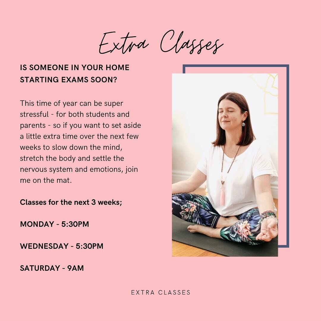 We are NOW offering 3 X TEEN ONLINE YOGA CLASSES each week for the month of November, aimed at teenagers...and their supportive parents!  Exam time is upon us so we could all do with a little relaxation, distressing and stretching to end the day.  Cl