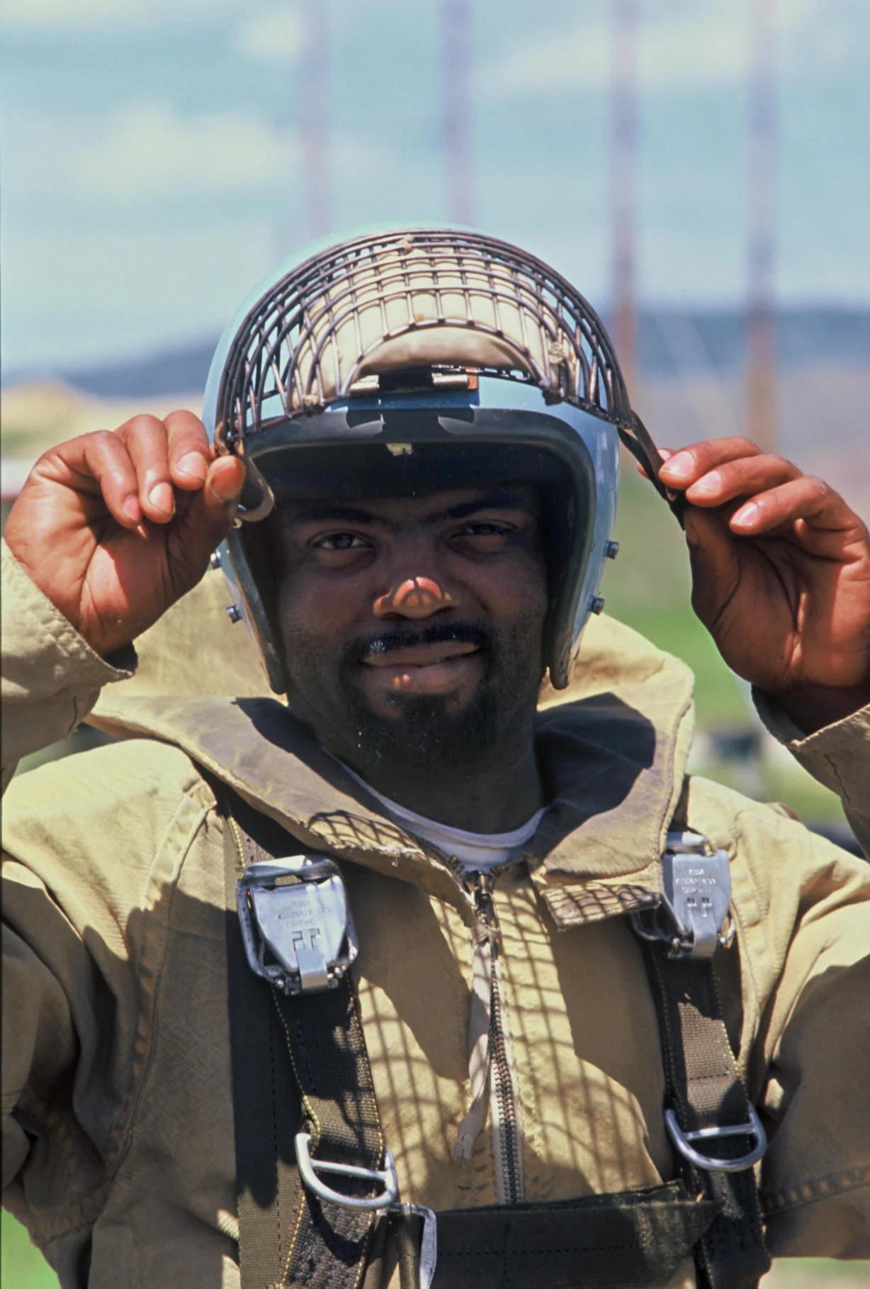 Smokejumper Keith Woods after a refresher jump, Missoula, MT Smokejumper base. Photo by Karen M. Beil