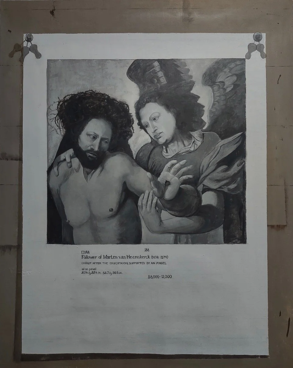 Page from Auction Catalogue Pinned to Wall