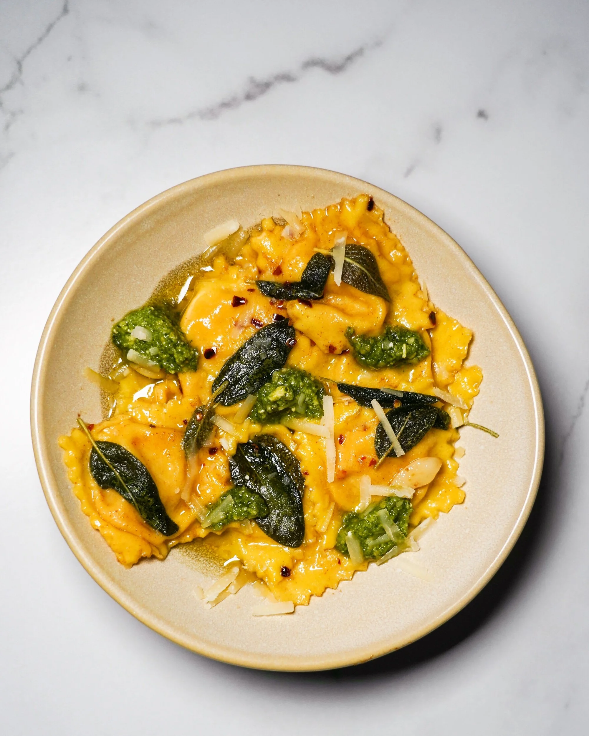 Spiced Butternut Squash Ravioli with Brown Butter Sage Sauce