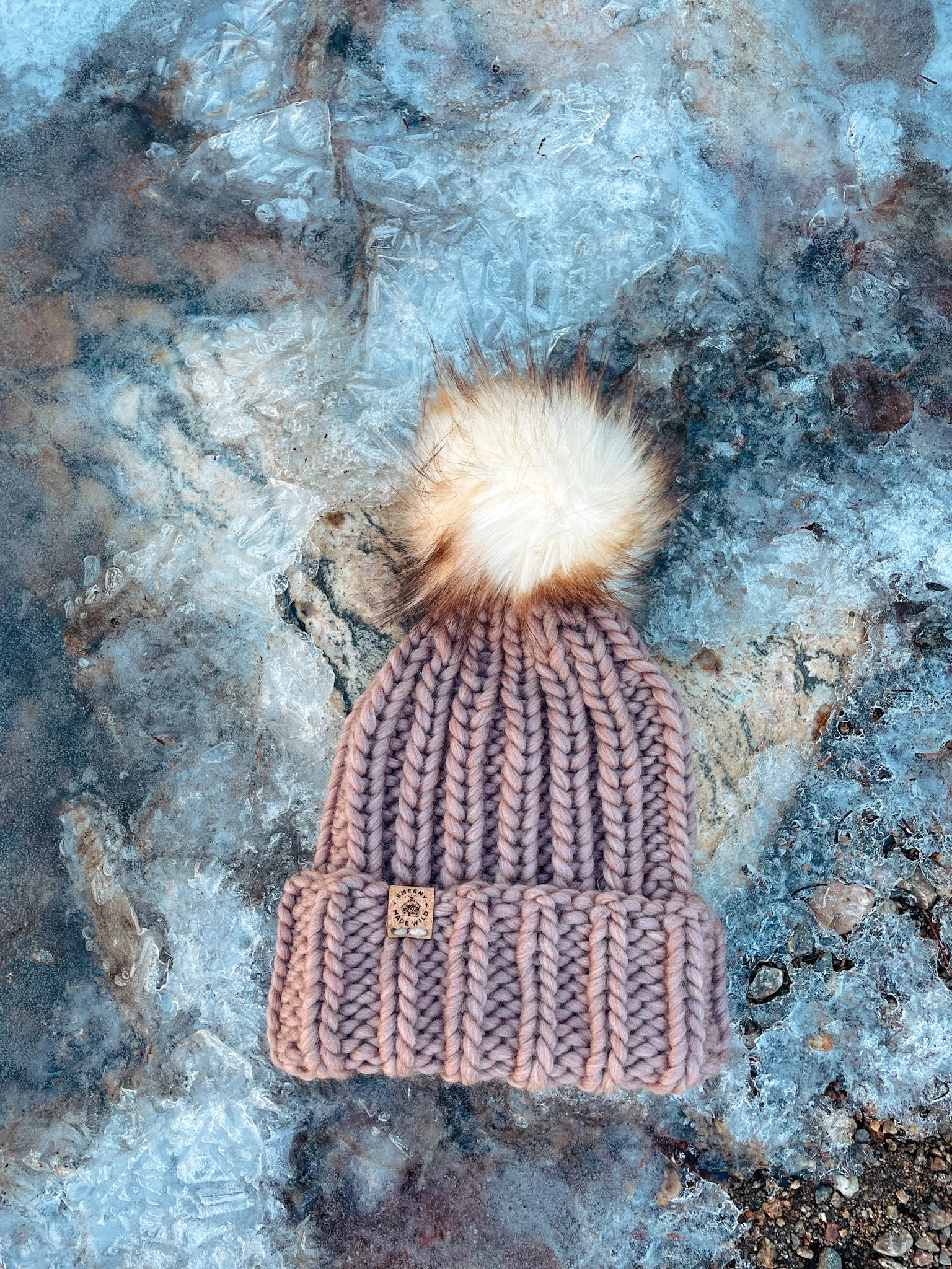 mauve wool knit beanie for women chunky hat