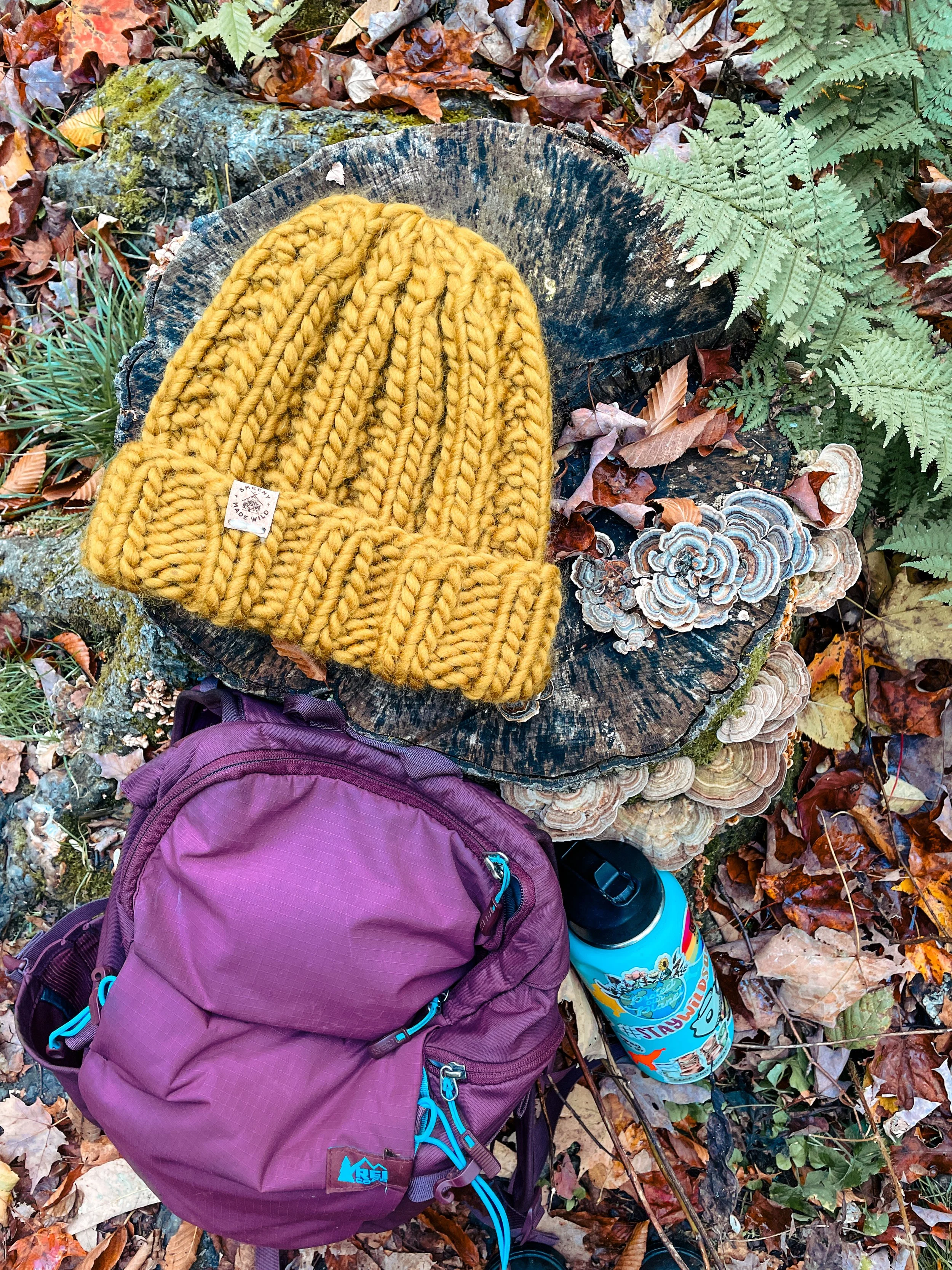 handmade knit wool beanie bronze yellow