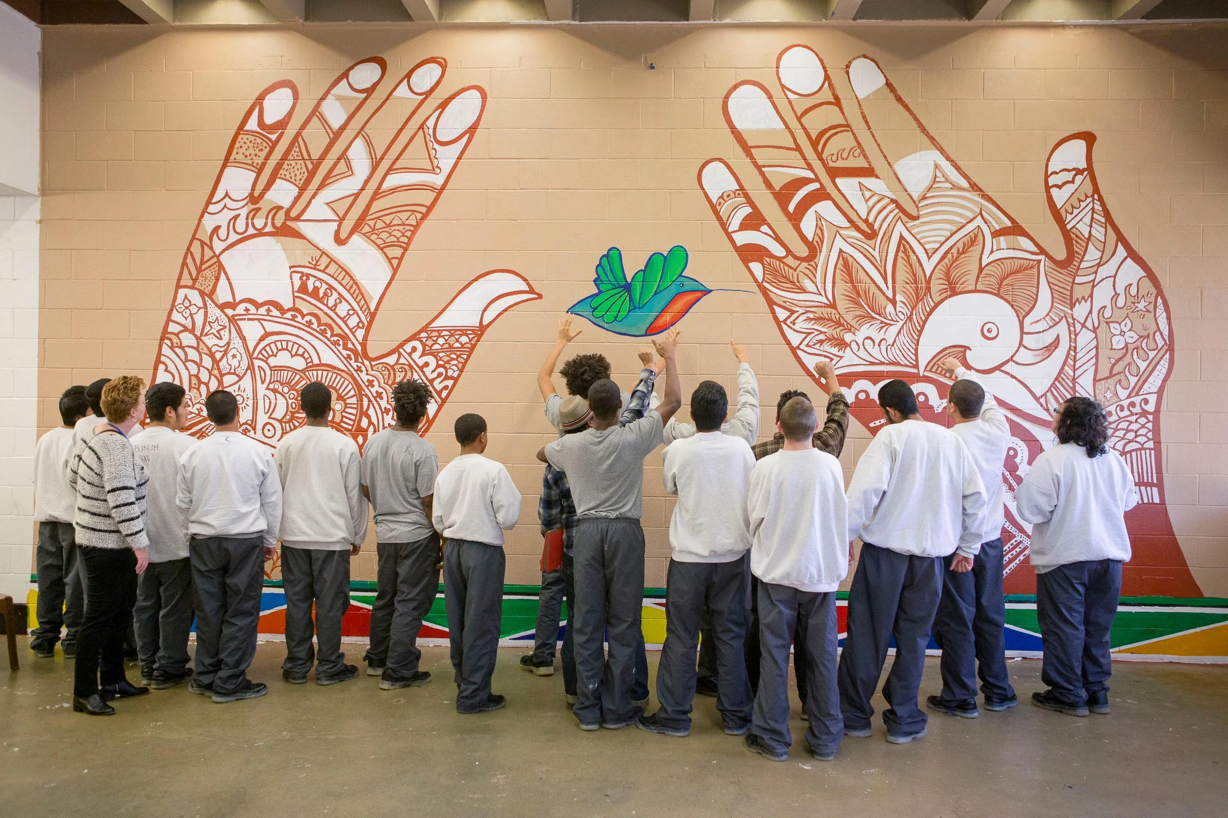 Armory Center for the Arts mural at Barry J. Nidorf -- youth painting, and final mural dedication with Probation Chief Terri McDonald.