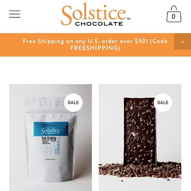 We&rsquo;re offering 20-30% off site-wide at Solsticechocolate.com. Thank you for supporting our small business!