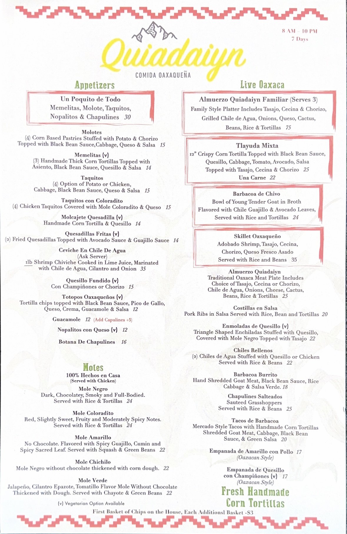 Menu — Quiadaiyn Restaurant