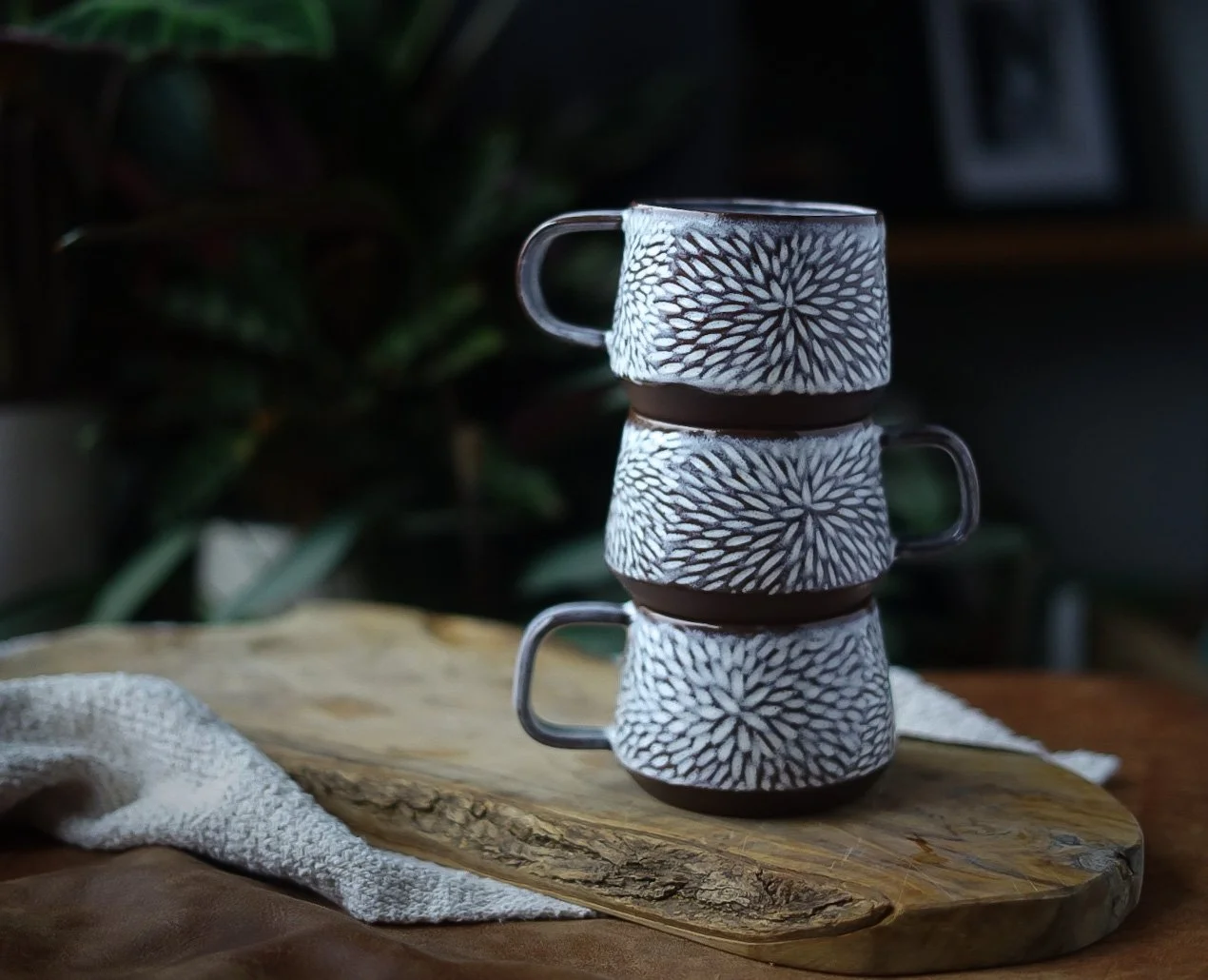 Carved Dahlia Mugs