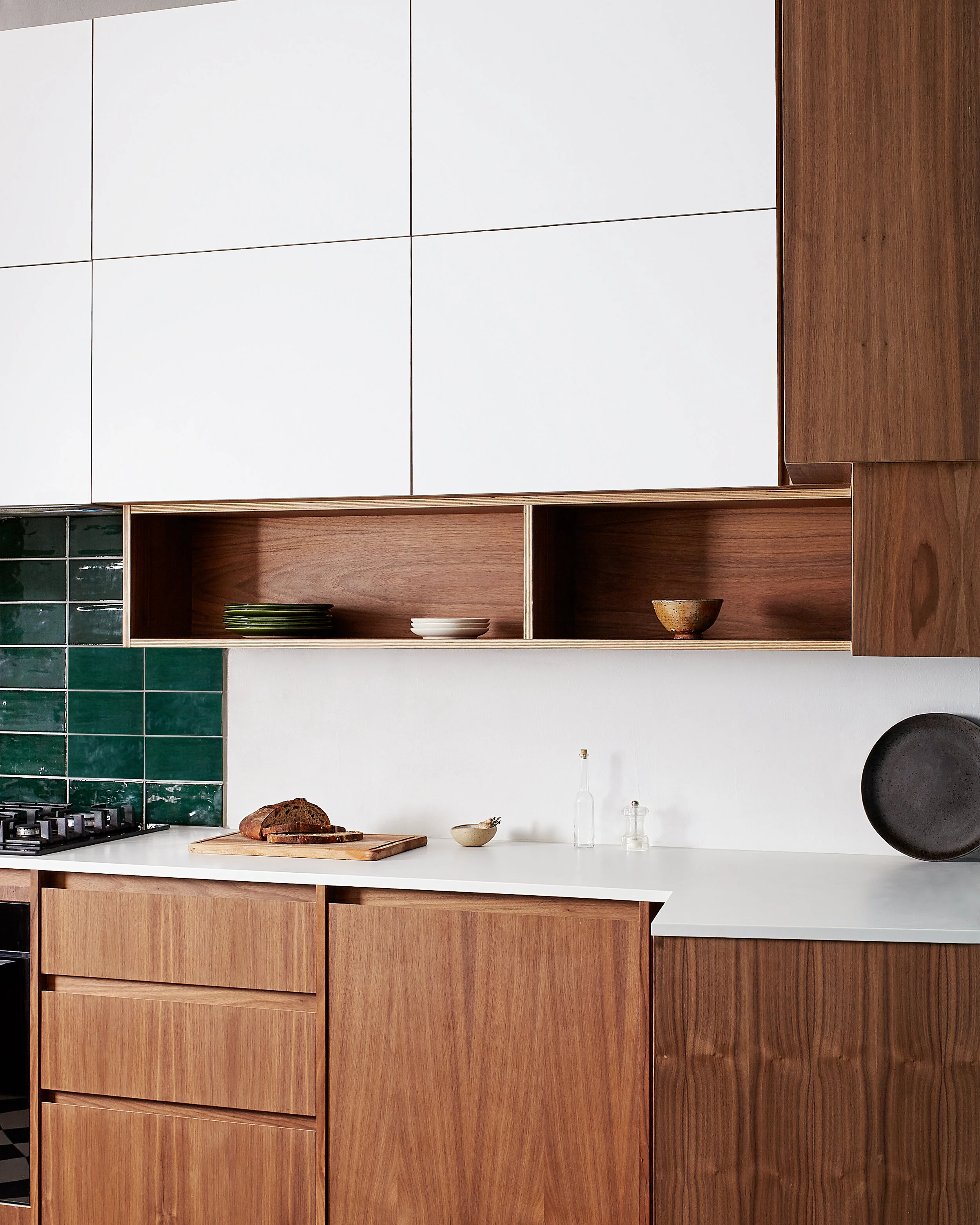 Modern Minimal Walnut Kitchen by Green Bird Workshop