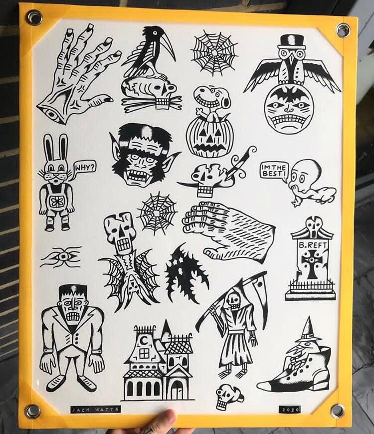 Tattoo Flash Sheet Halloween Poster for Sale by Caseychaotic  Redbubble