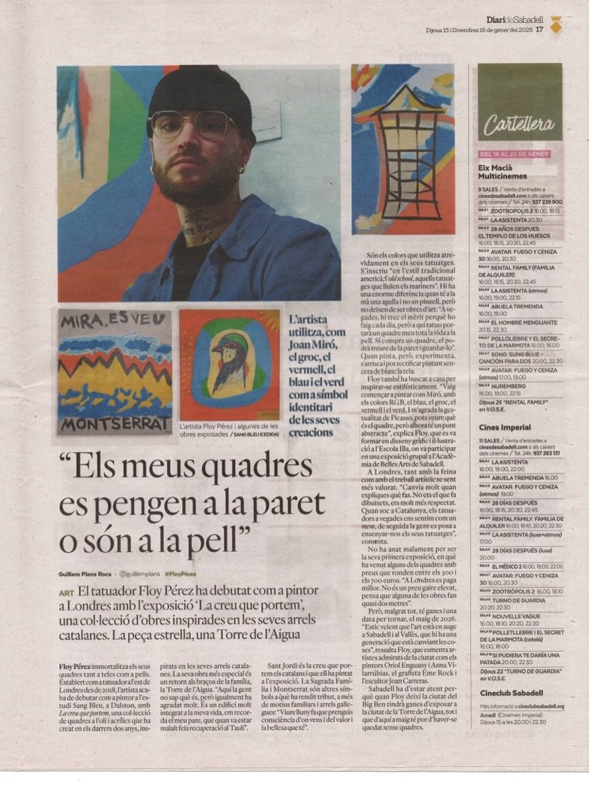 Press interview debut for Floy&rsquo;s exhibition LCQP (La Creu Que Portem) at @sangbleutattoolondon. A body of work shaped by his Catalan heritage, refined through his time in London.

It brings us so much joy to see our artists in print. Our sincer