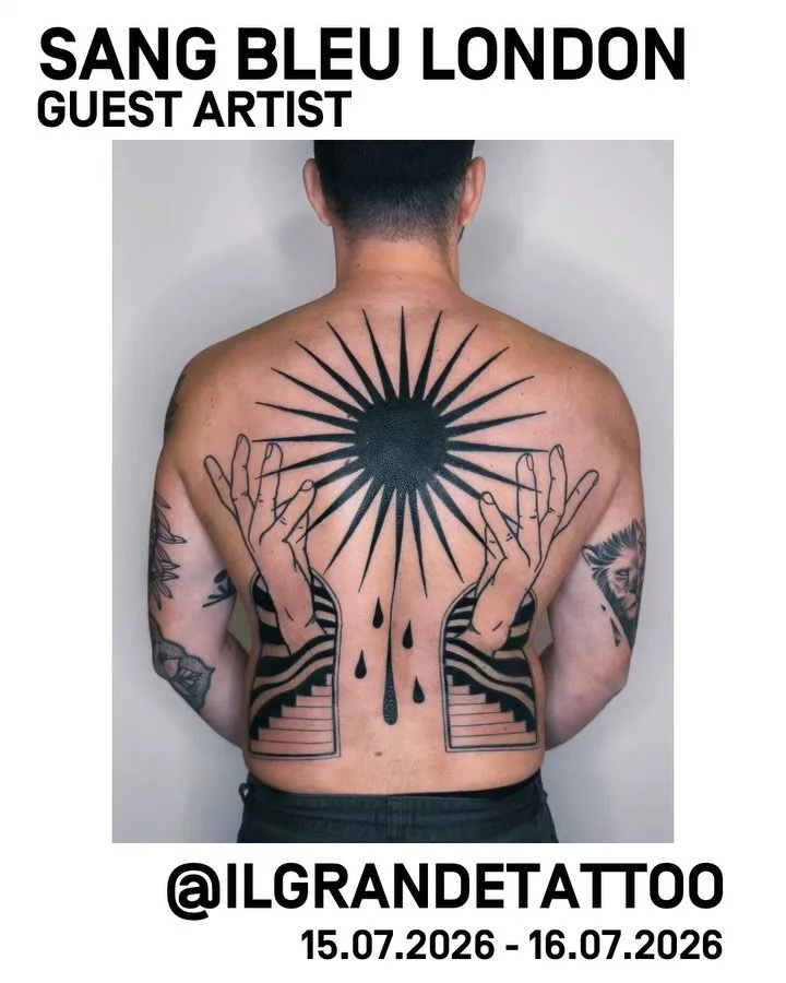 We are very pleased to welcome guest artist and friend @ilgrandetattoo back to our studio. 

Dedicated to beautiful bold and graphic statement pieces.  If you&rsquo;re looking to someone who really pays attention to detail with technical precision, @