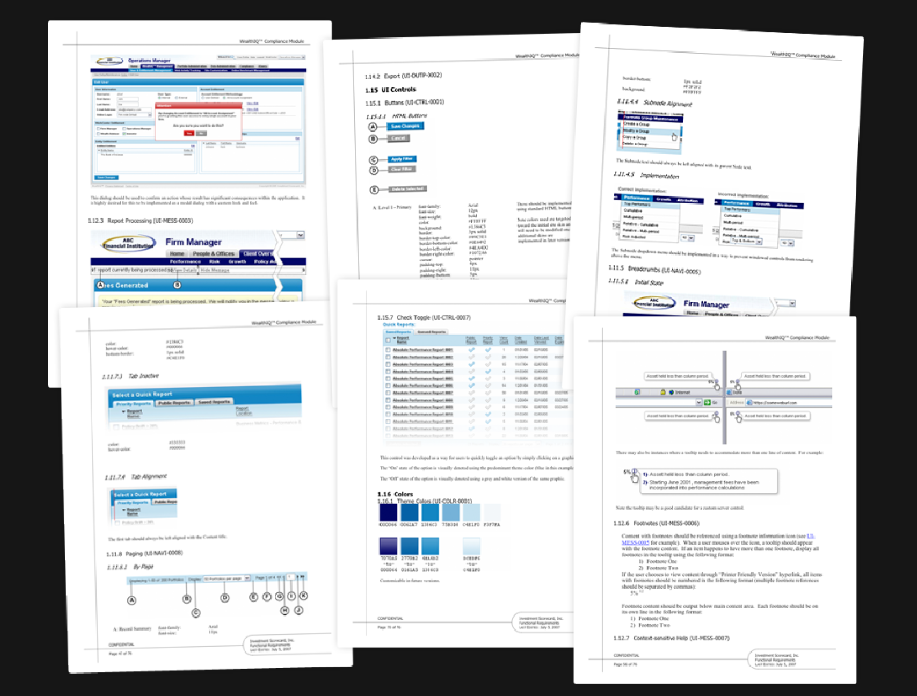 Screenshots of user interface requirements documentation