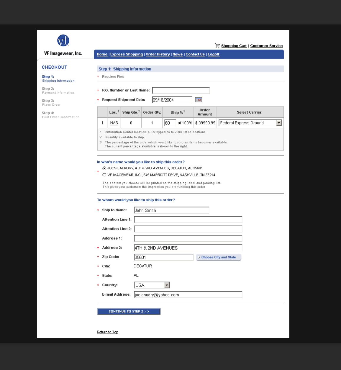 Screenshot of checkout screen