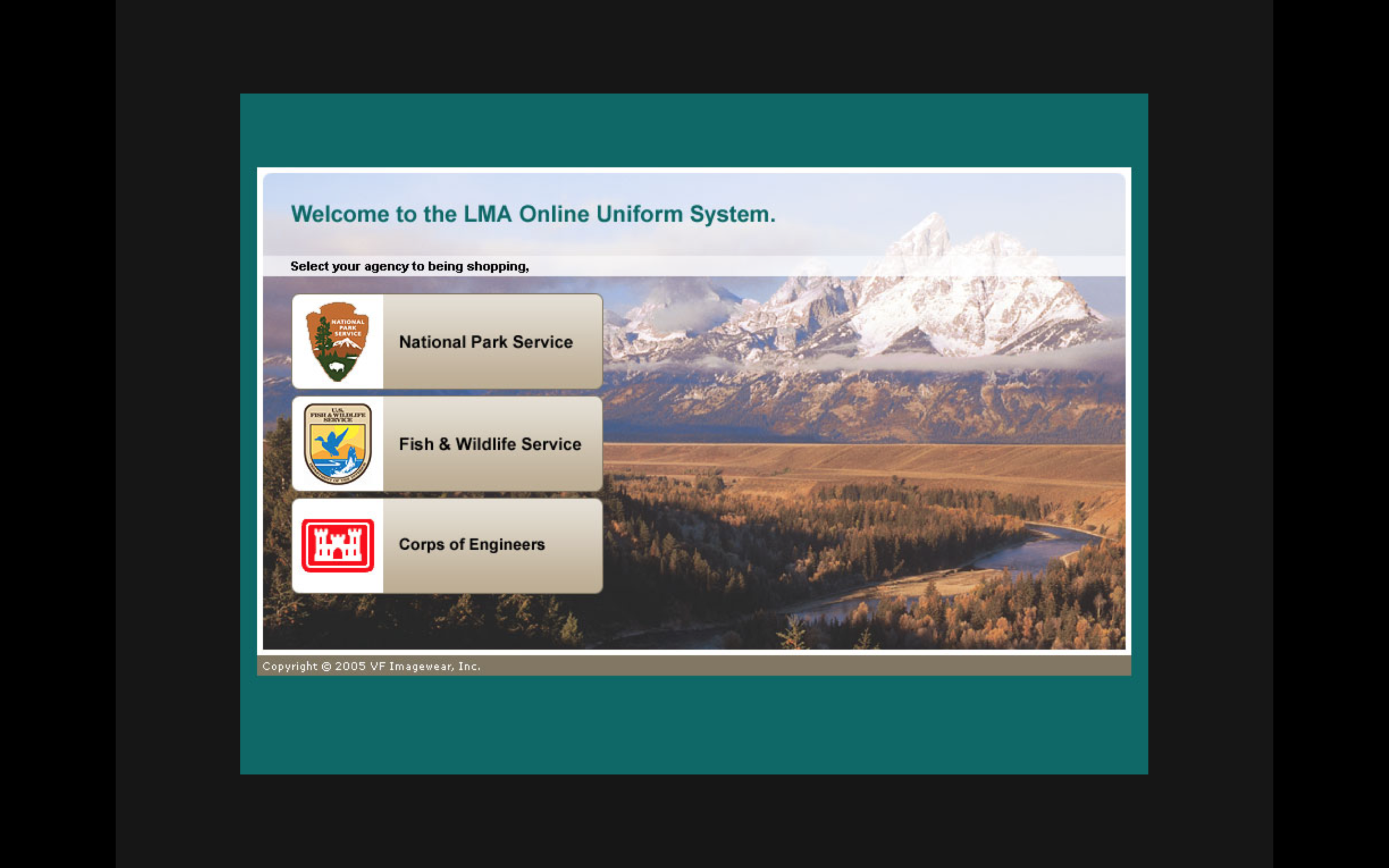 Screenshot of organization selection screen