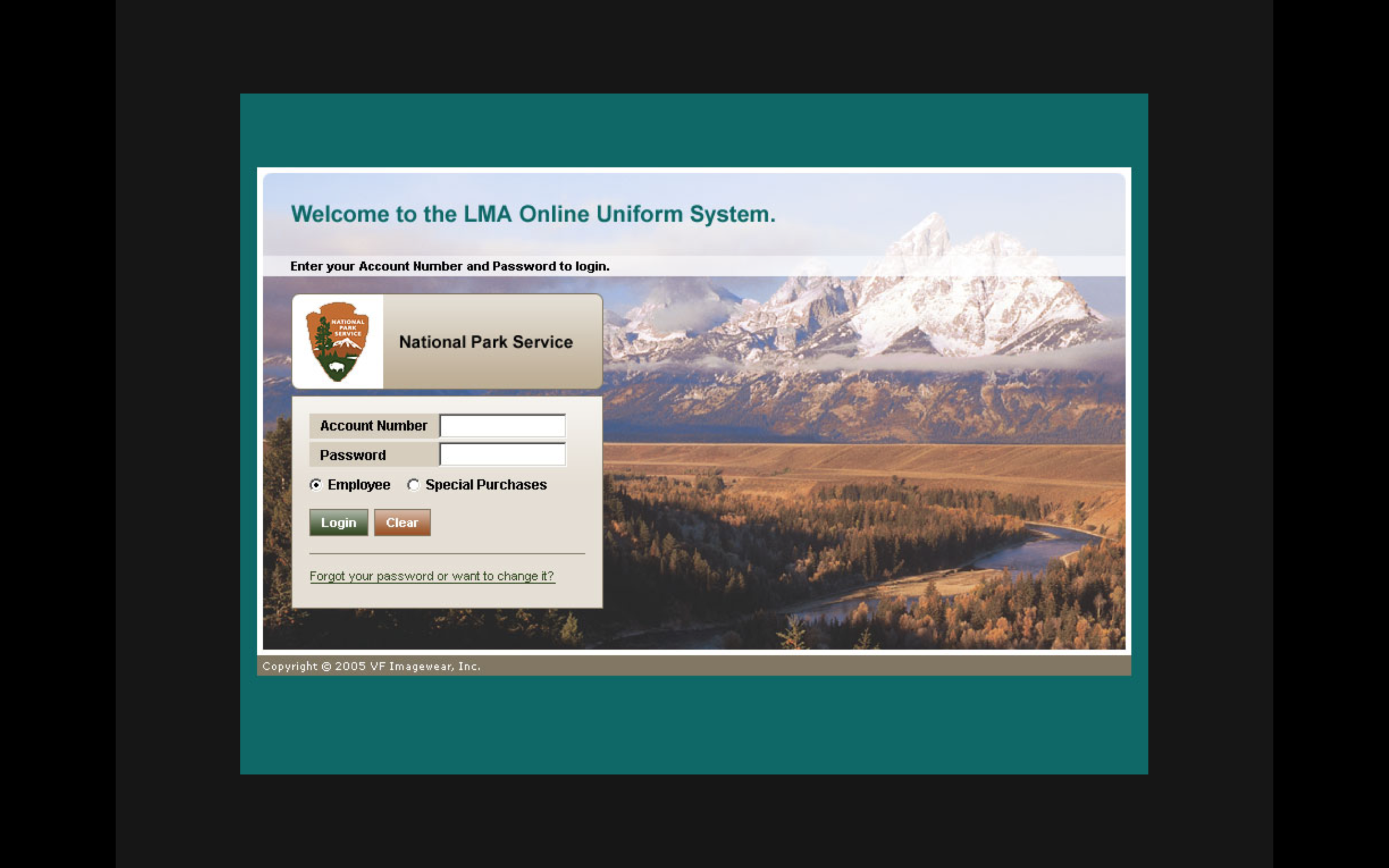 Screenshot of login screen