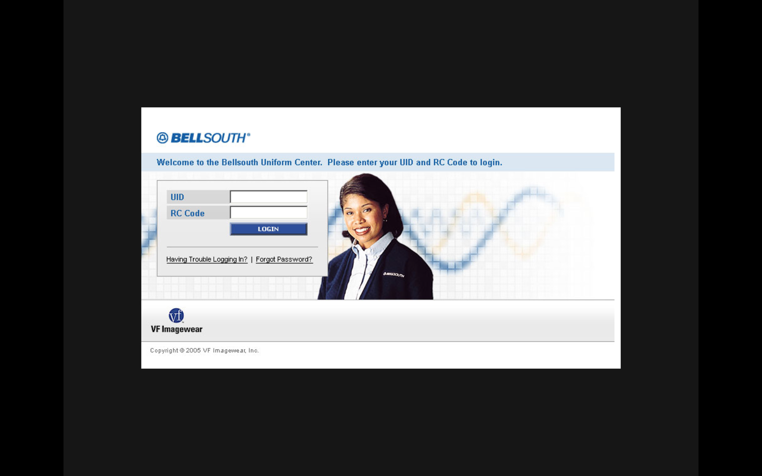 Screenshot of login screen