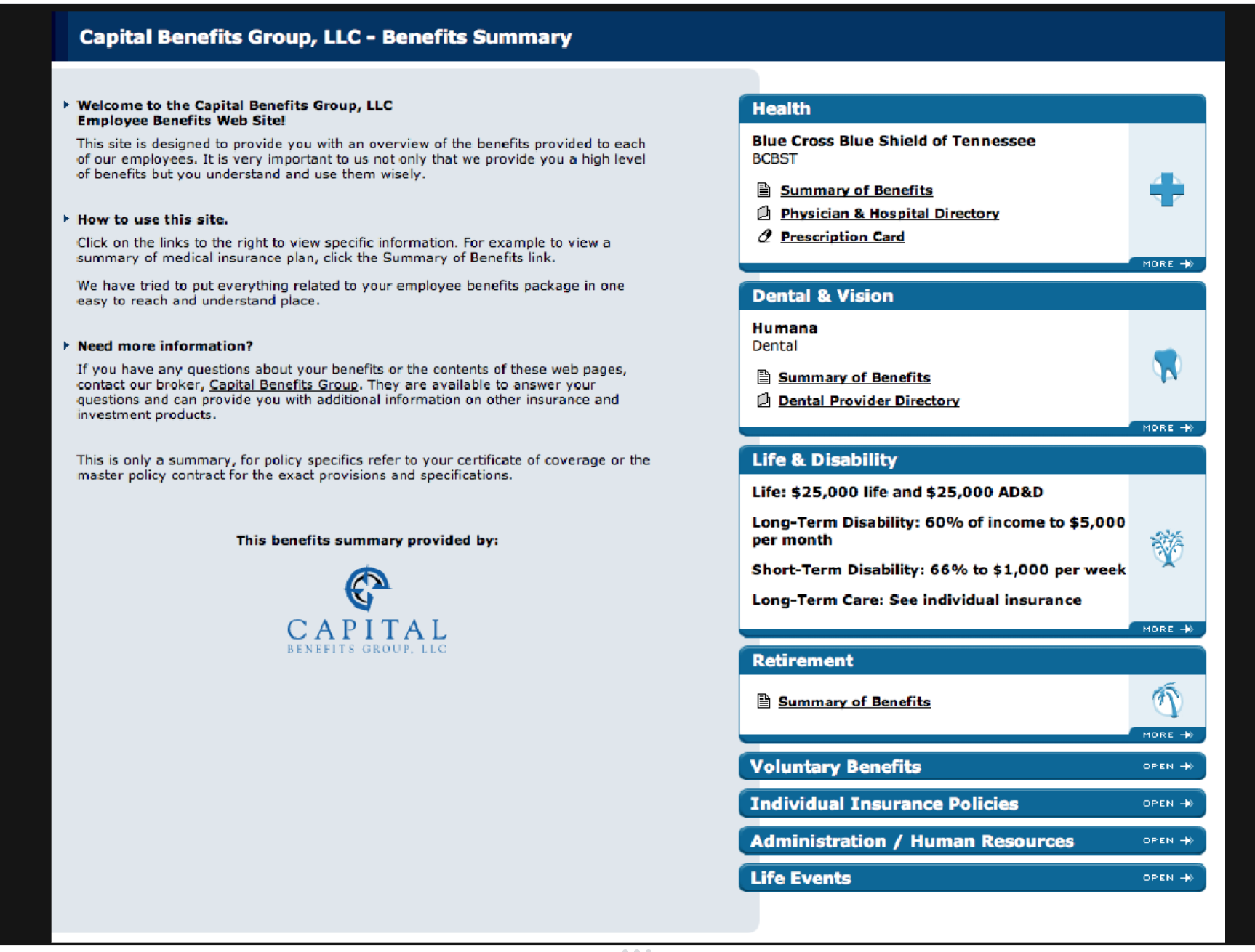 Screenshot of what an insurance customer saw when they logged into the website