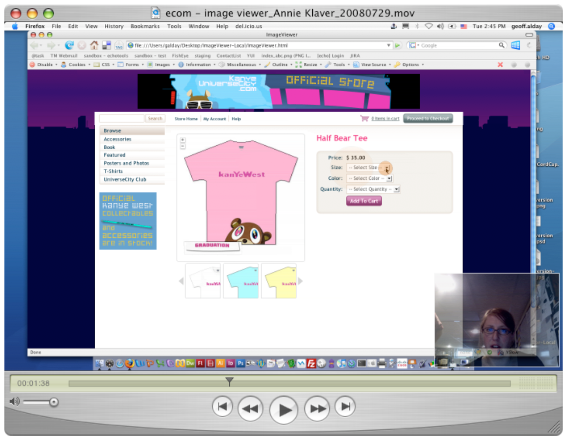Screenshot of usability test recording