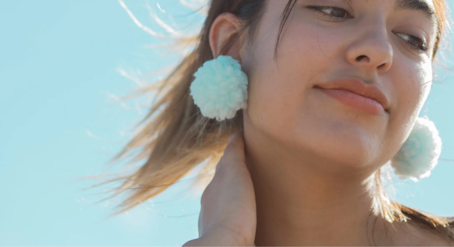 blue puff earrings