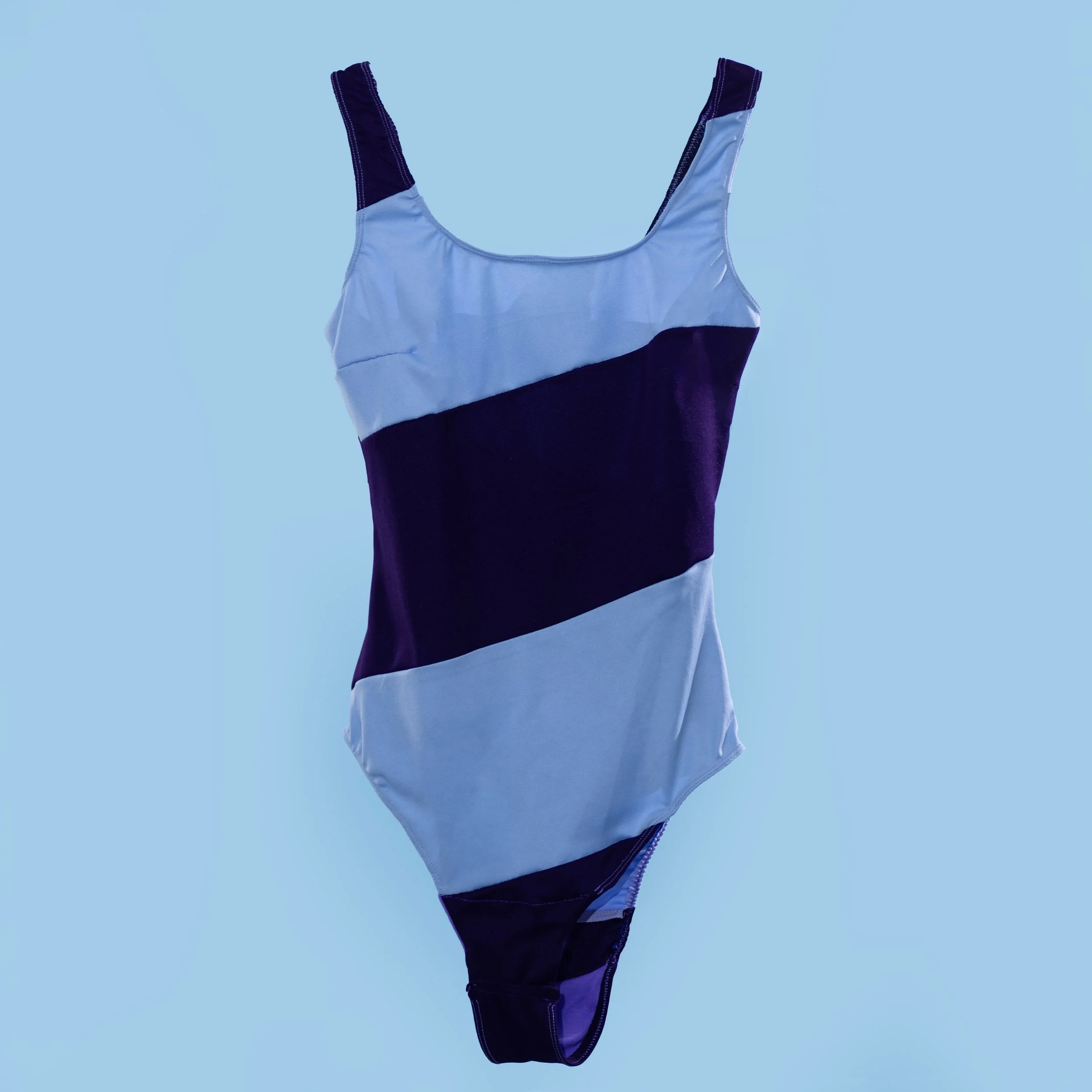 Diagonal striped leotard - Extra Small - Blue & Purple
