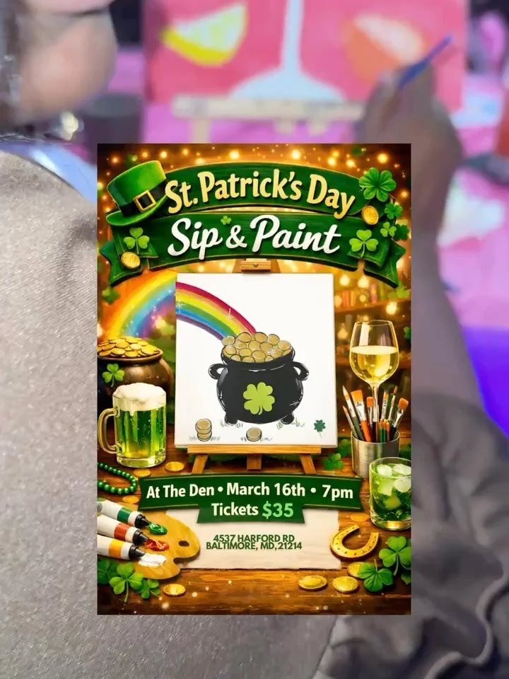 Join us At The Den on March 16th 🌈🍀@7pm! First drink and paint materials on us 🤩 
🎟️ $35

Ways to grab your ticket:
-Comment &ldquo;Lucky &ldquo;for ticket 🎟️ 🔗 
-Tap the 🔗in the B!0
-Tap the ticket highlight 
-Shoot us a DM 

Good vibes, gree