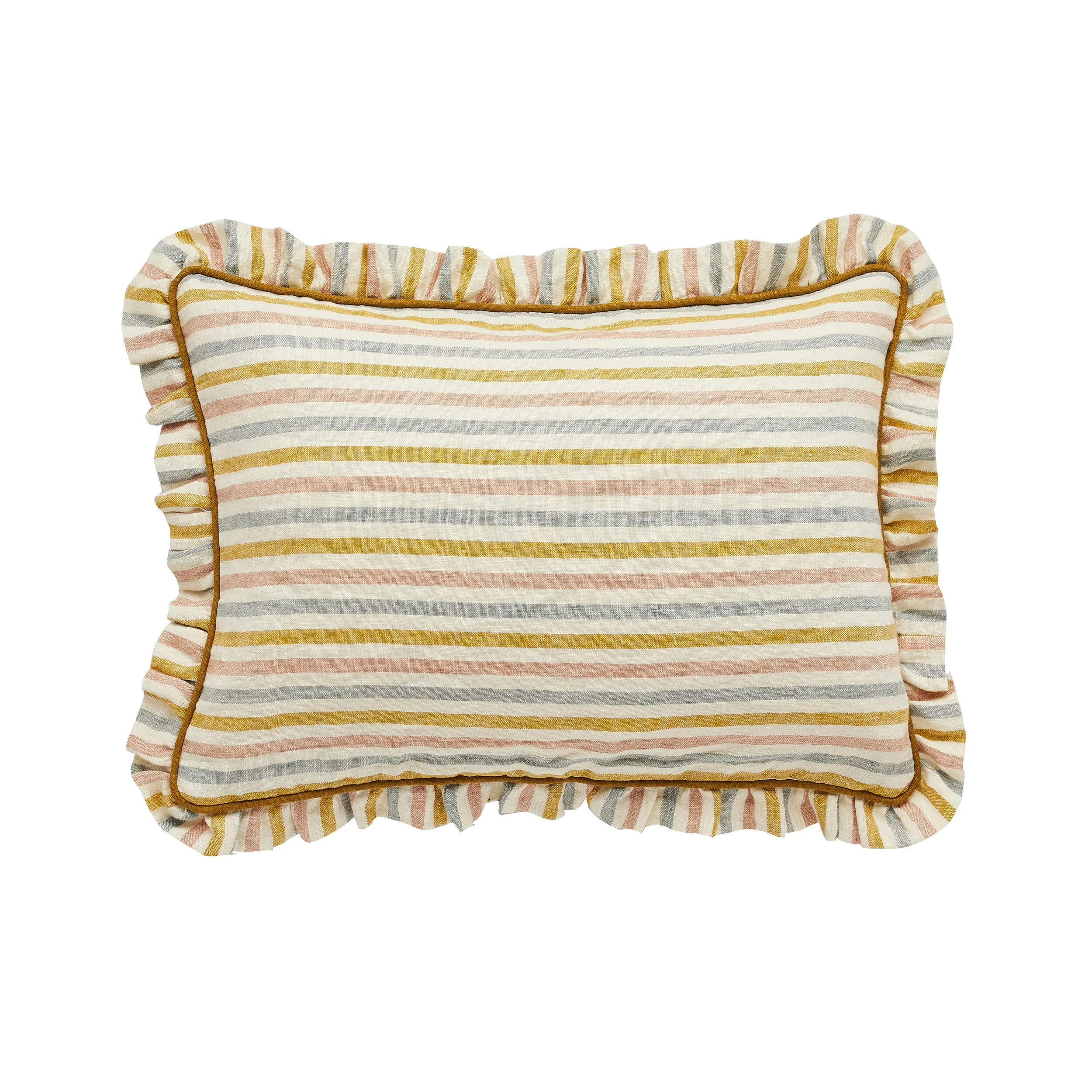 Summer stripe linen frill cushion