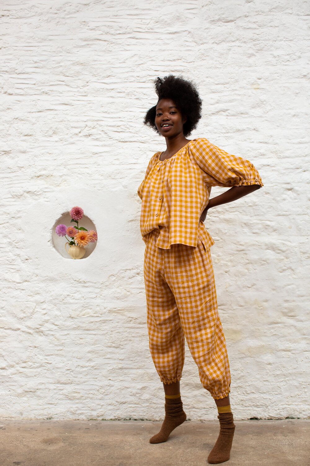 Leinikki gingham pyjama, mustard — Projektityyny