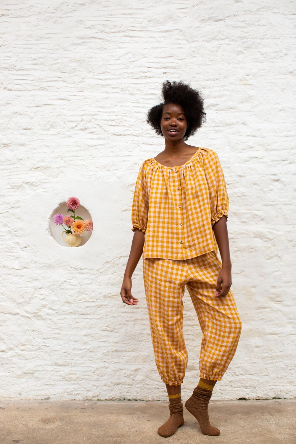 Leinikki gingham pyjama, mustard — Projektityyny