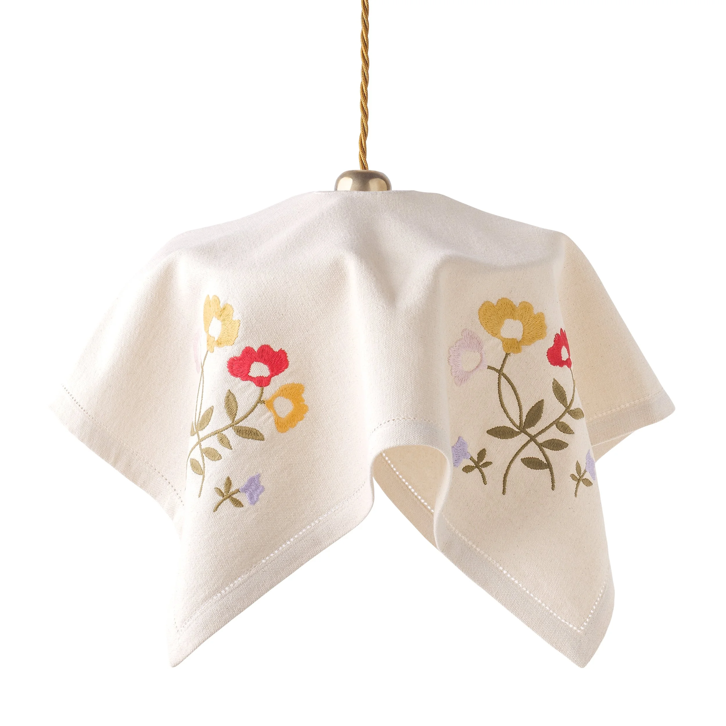 Embroidered doily lampshade, cream cotton