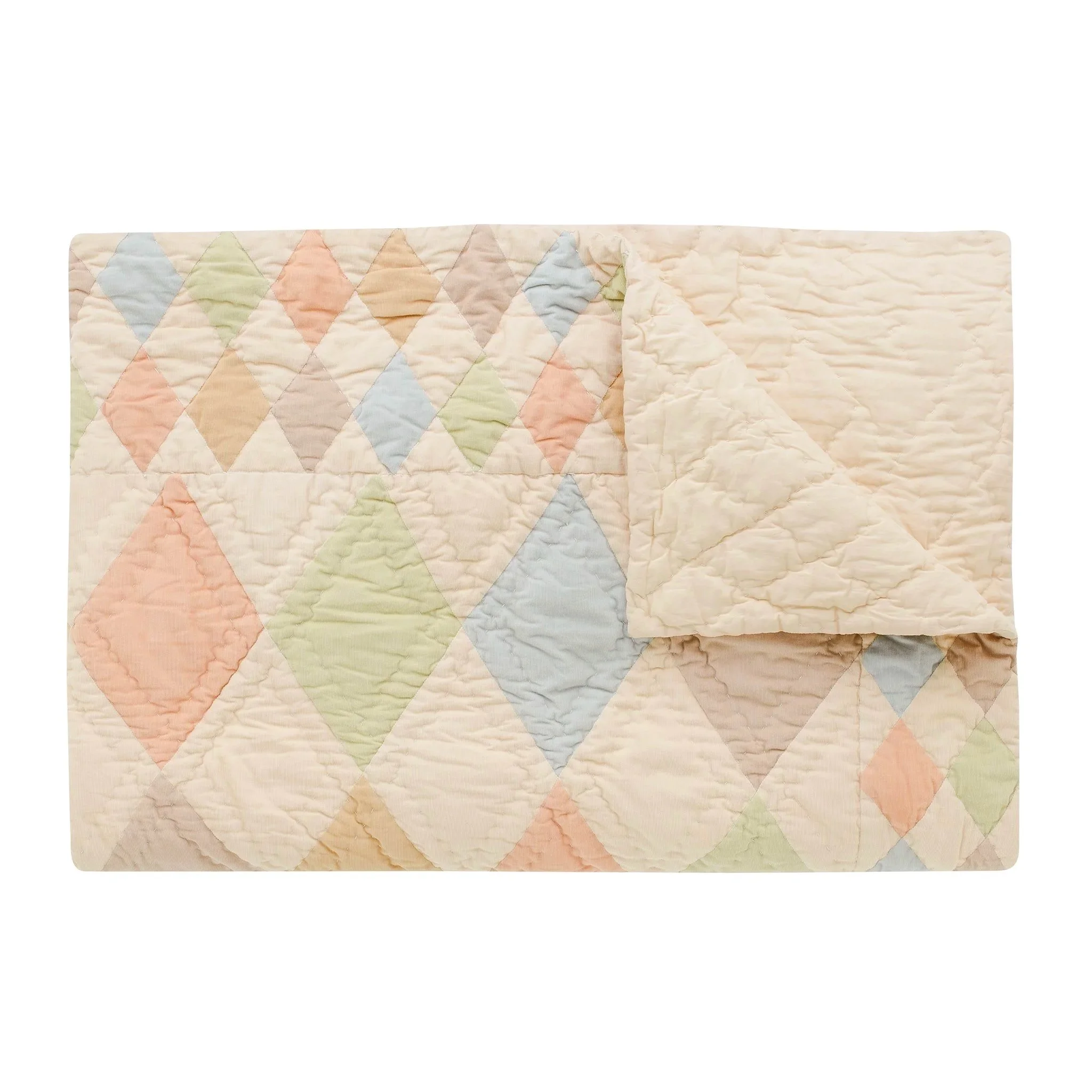 Harlequin corduroy patchwork quilt - macaron