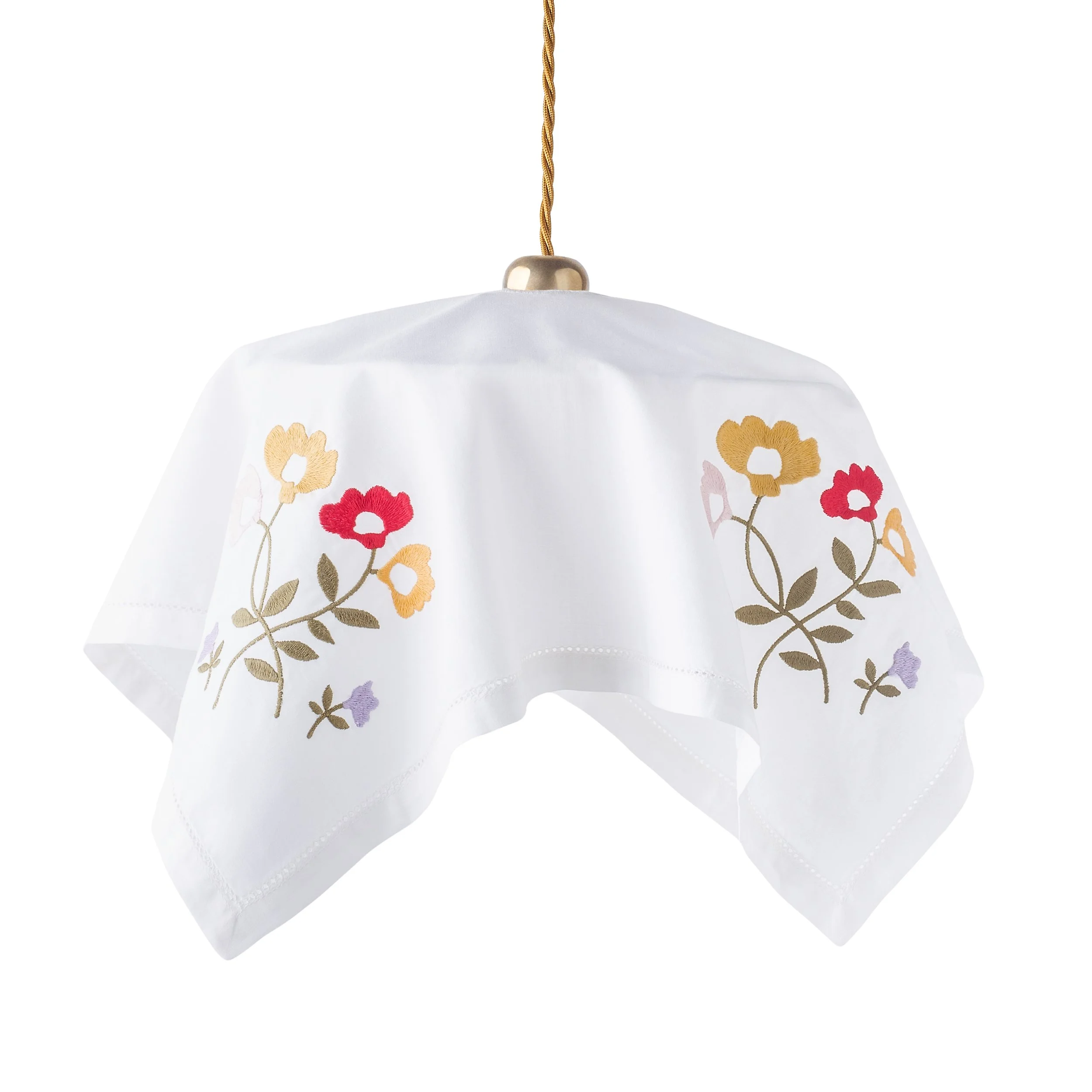 Embroidered doily lampshade, white cotton