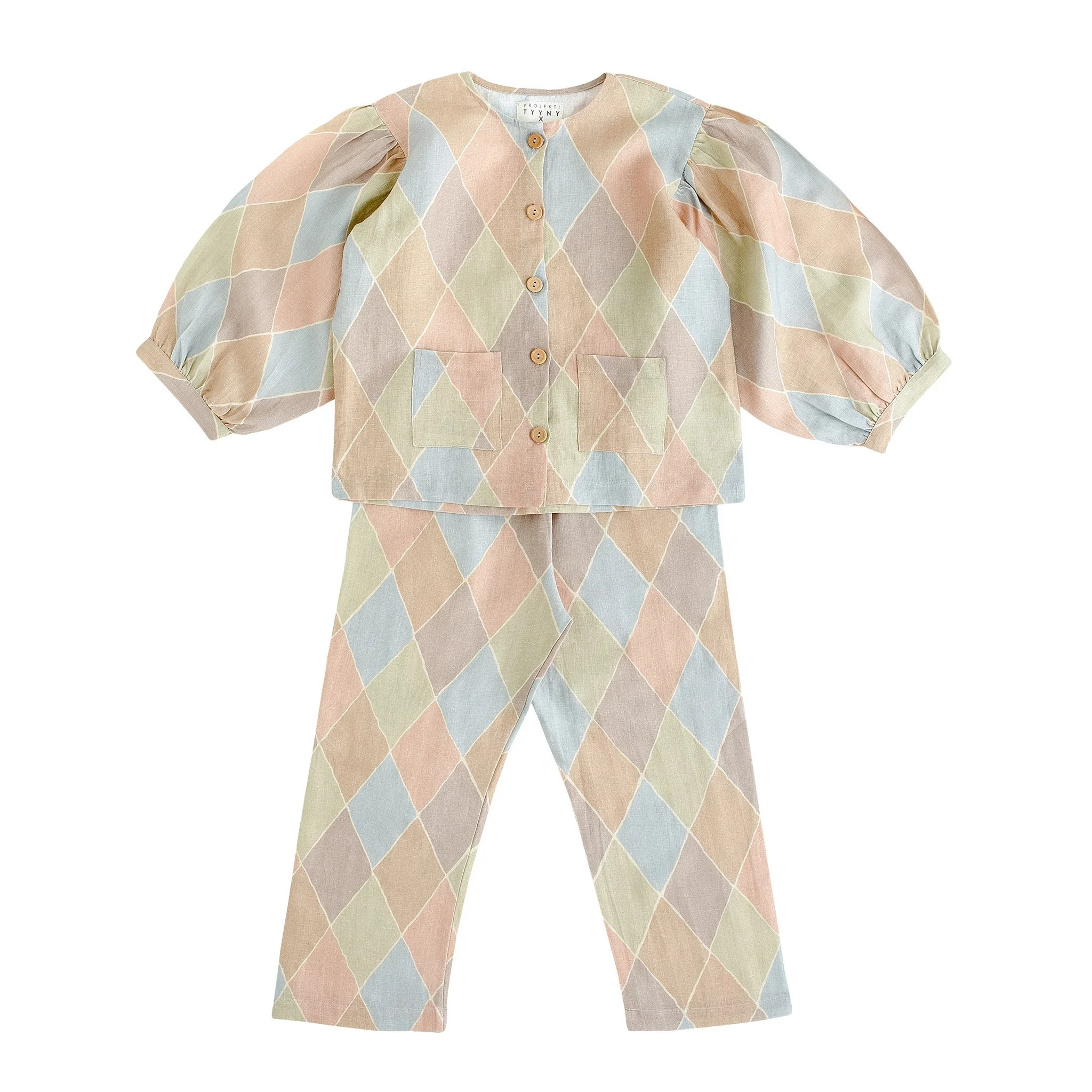 PT x NbW Harlequin balloon sleeve pyjama, macaron