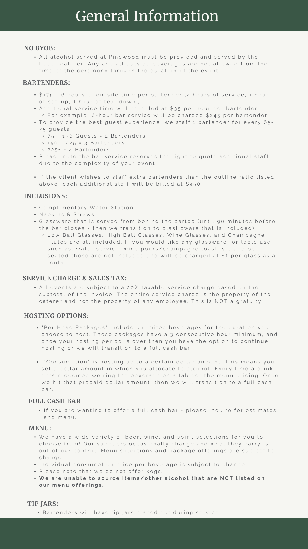 Pinewood Menu 2024 — Liquidmotion Bartending