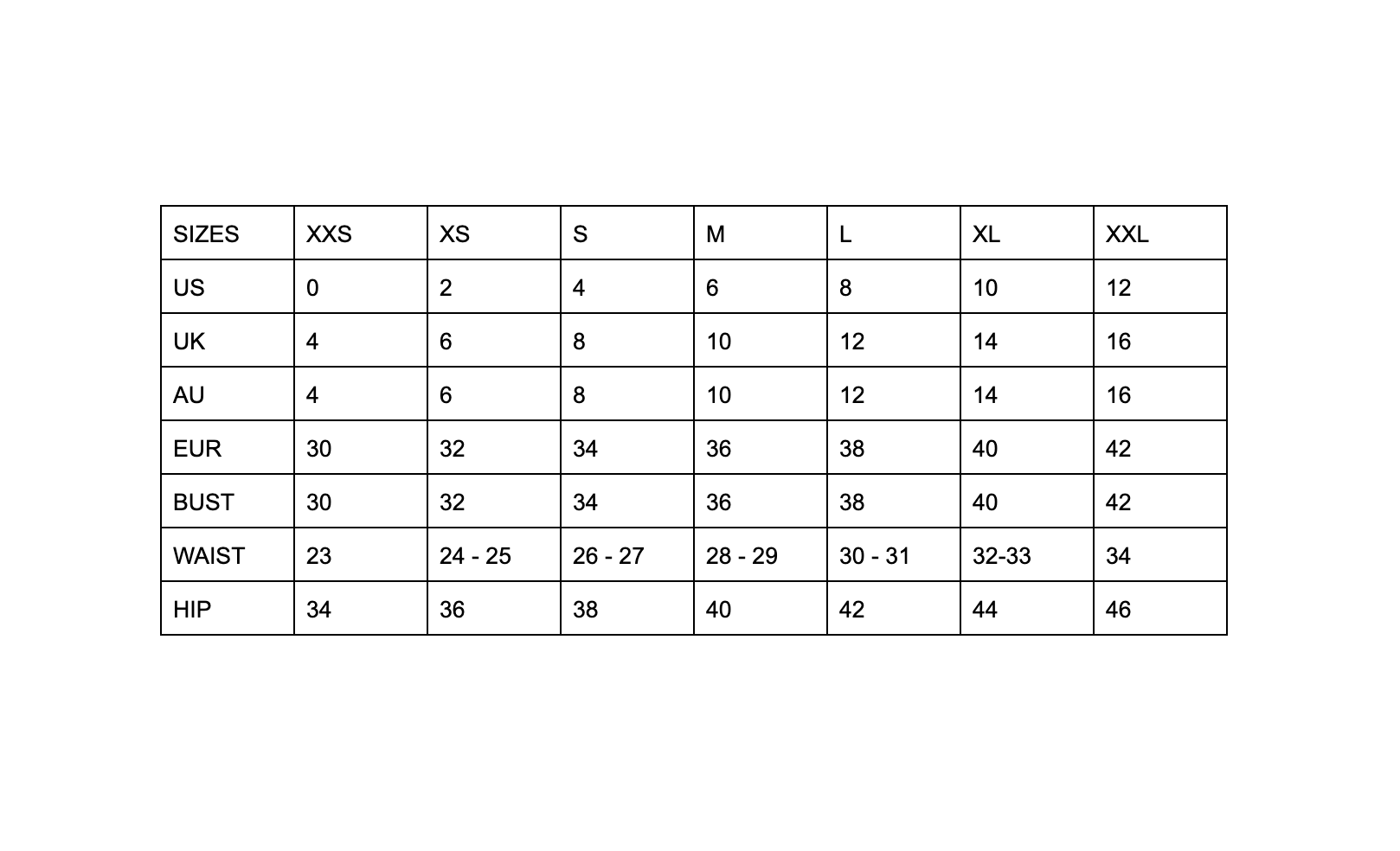 True Fit Size Chart | Find My Fit – UQNIO