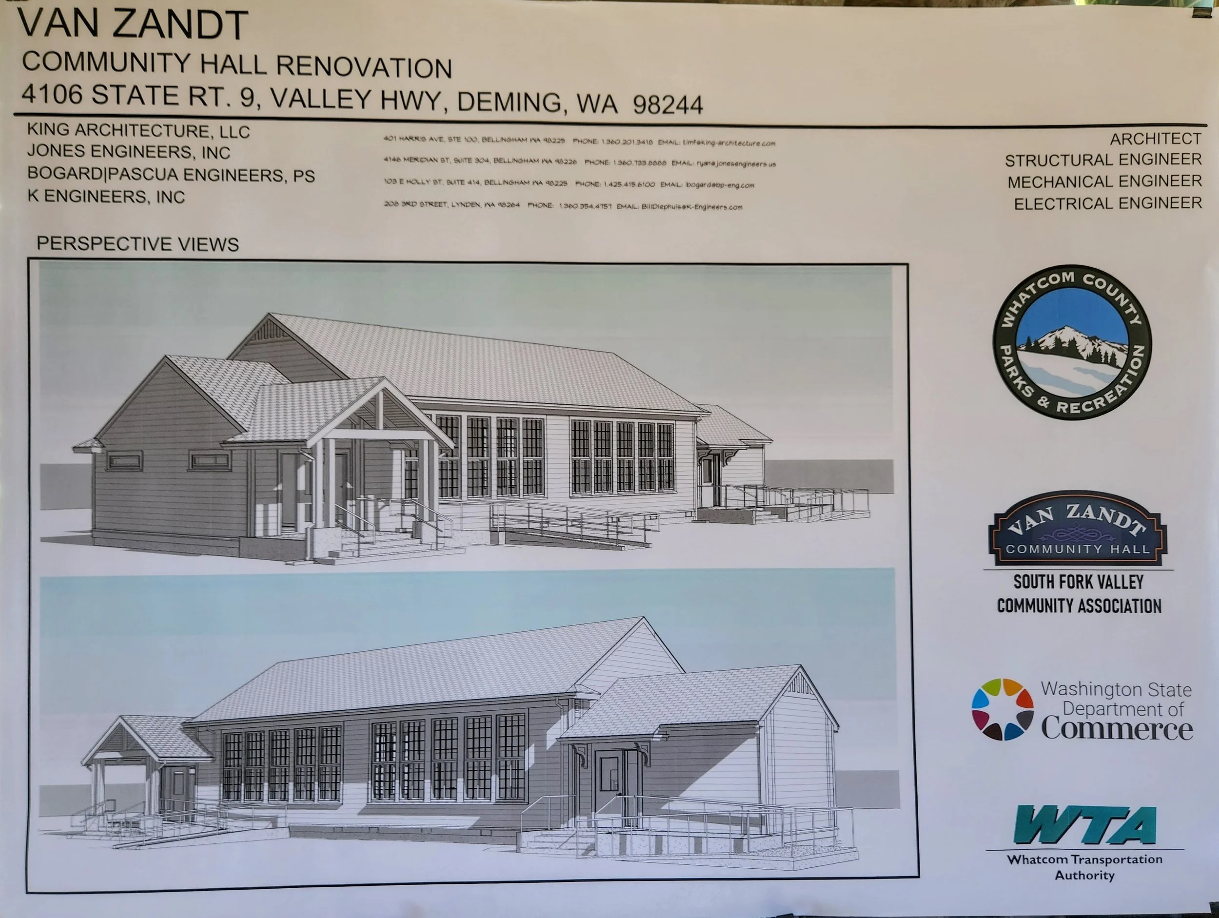 Architecural drawing of the hall with new entrance and expanded room
