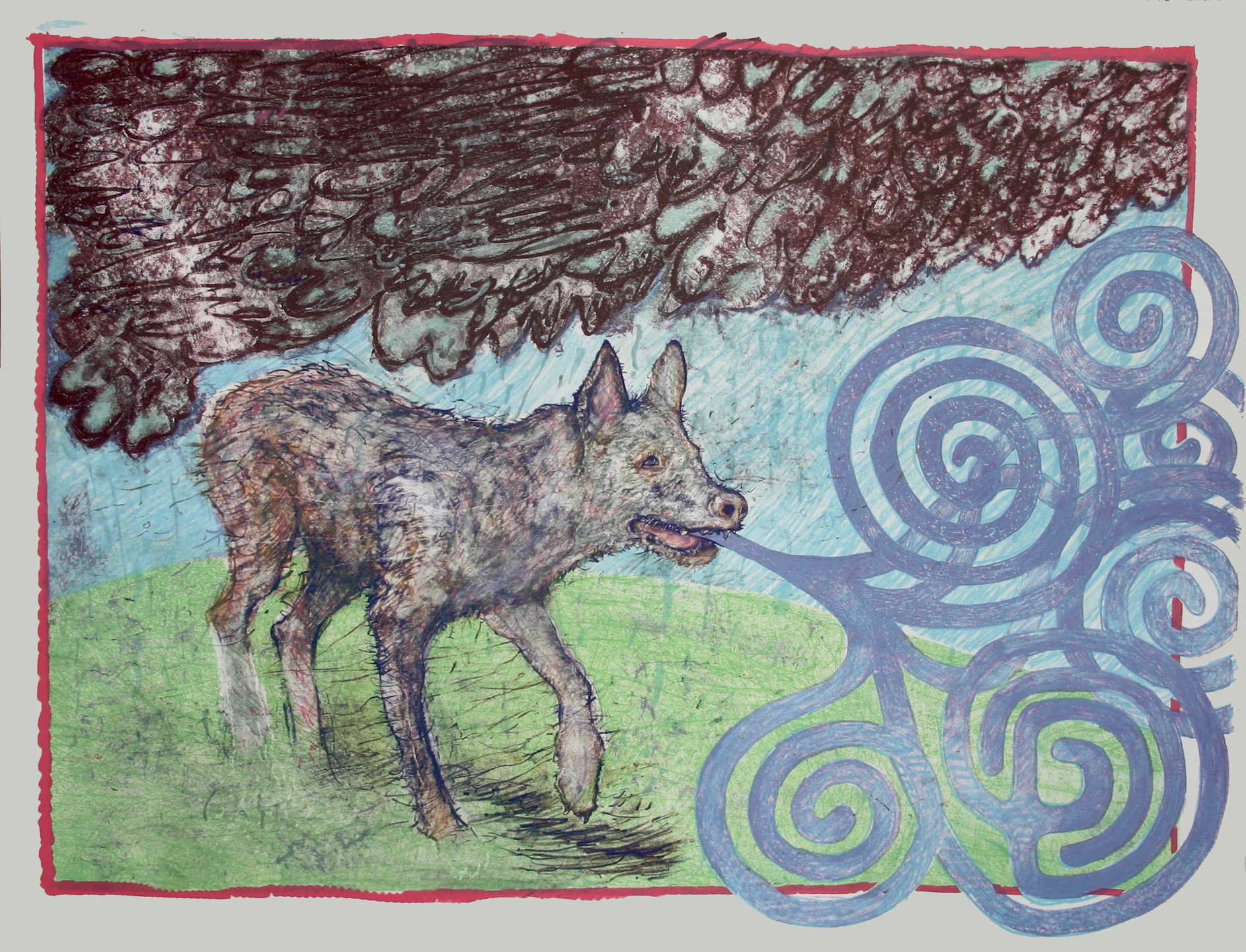   Dog of Wind and Rain.  Lithograph from stone.  19.5 x 25.5” 