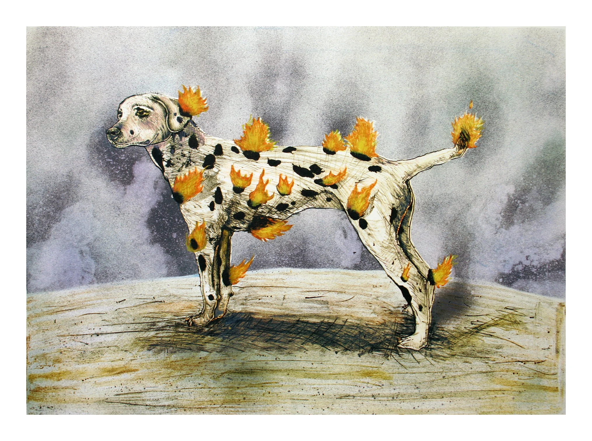   Dog of Fire.  Lithograph from stone.  19 x 24” 