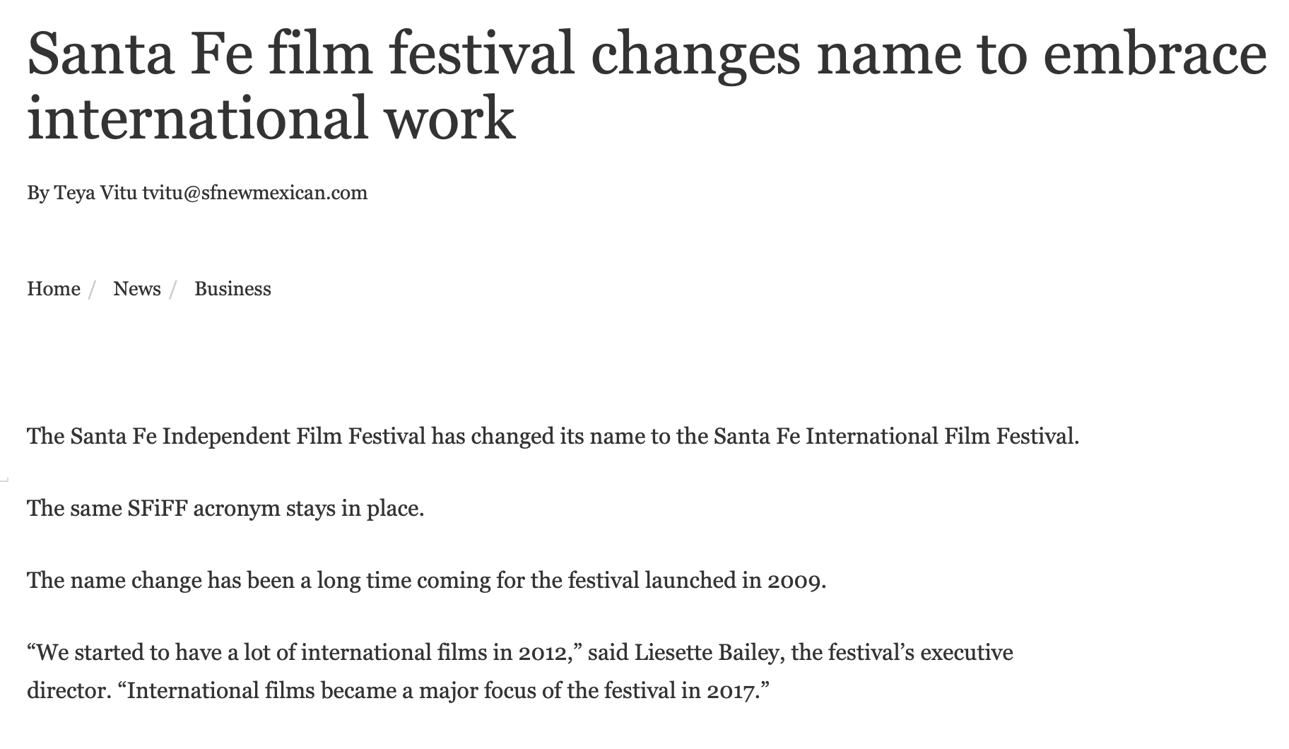 Santa Fe New Mexican - Santa Fe film festival changes name to embrace international work