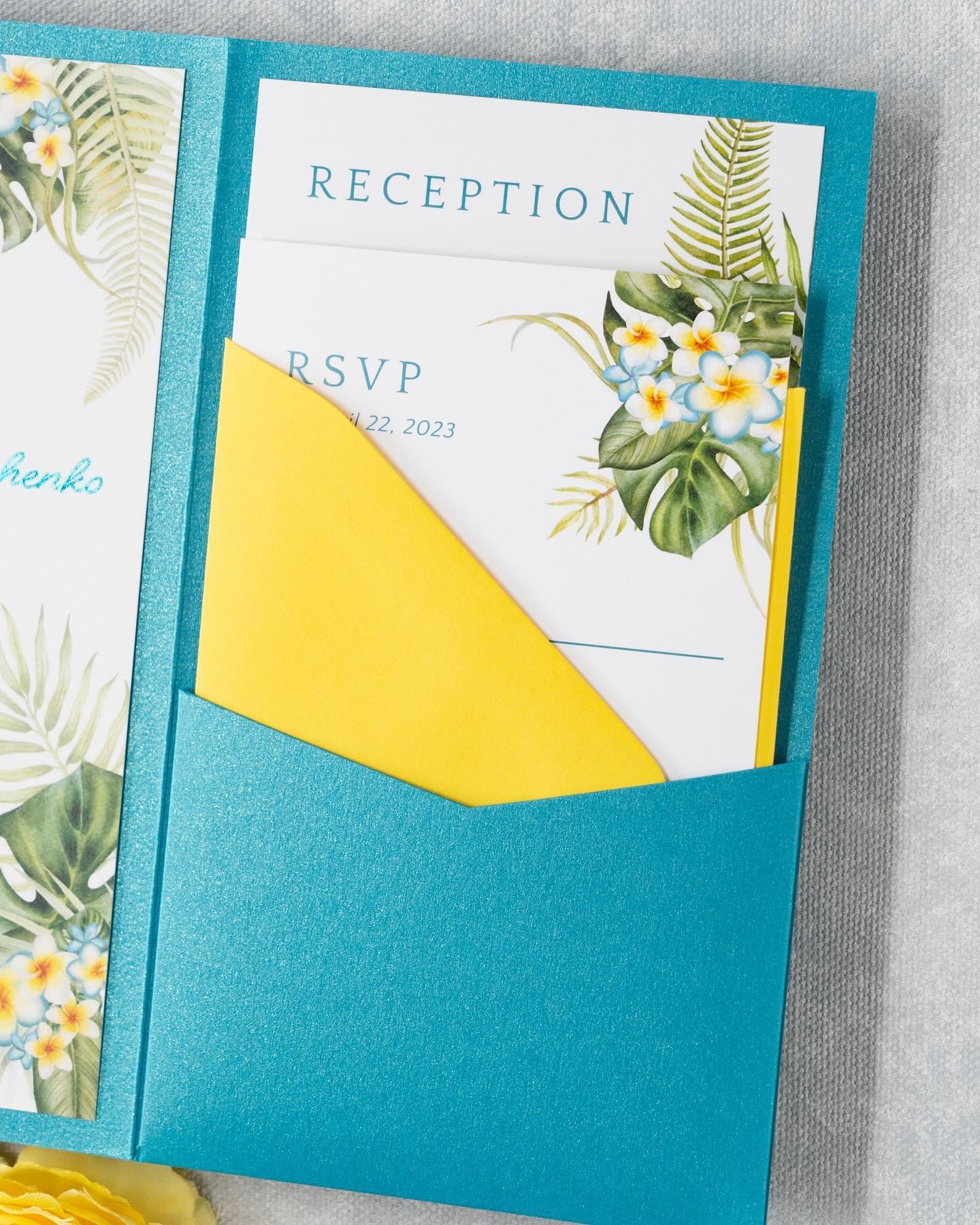 Designed for couples who value both flair and practicality, pocketfold invitations provide organization for all your important information. These invitations also offer a wide range of customization options, including different pocket styles, colors,