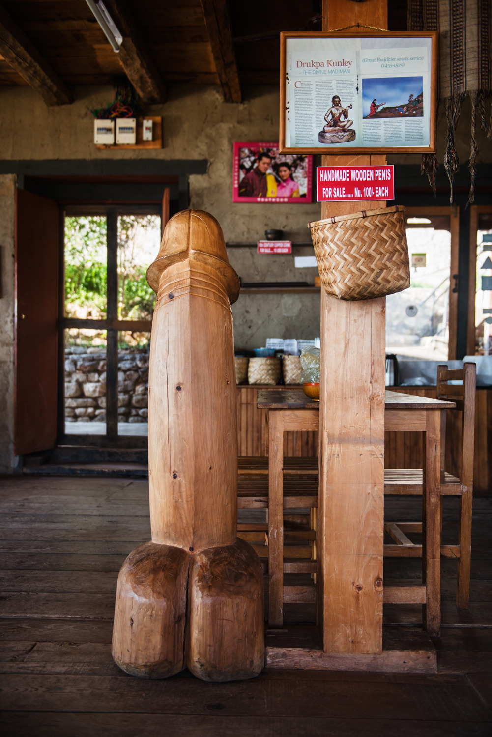 A wooden Phallus standing tall in a local restaurant.