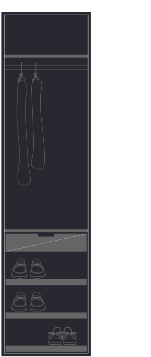 dress hanging, shoe pull-outs