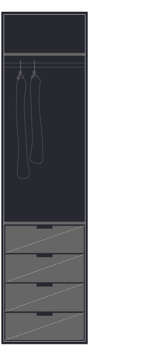 dress hanging, drawers