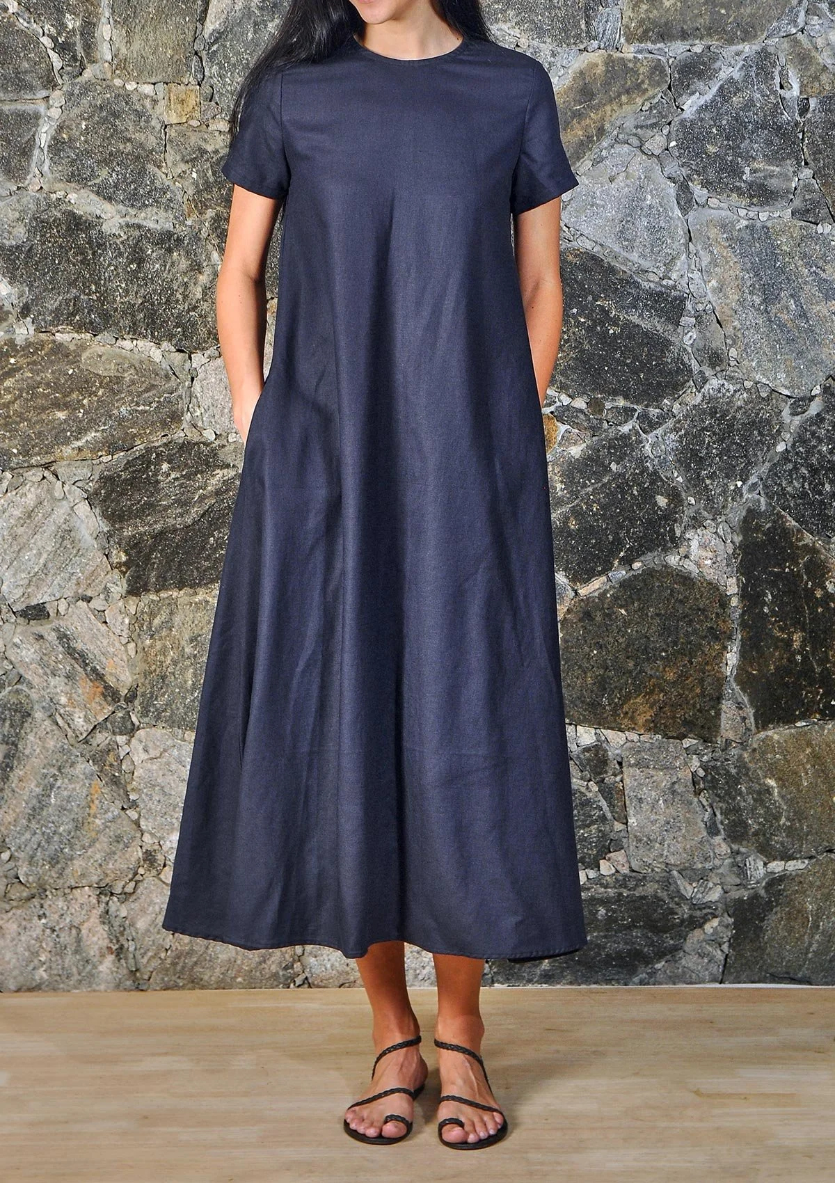 navy blue dress for baby girl Linen A-Line Maxi Dress
