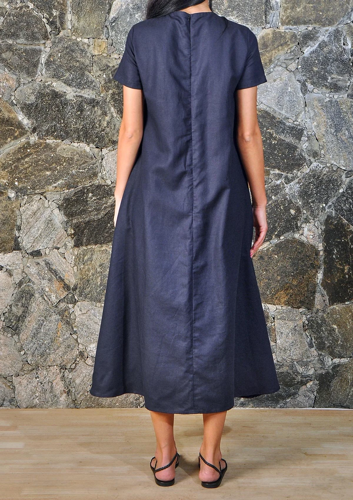 knee length dresses for ladies White Linen Maxi Dress A-Line main image 1
