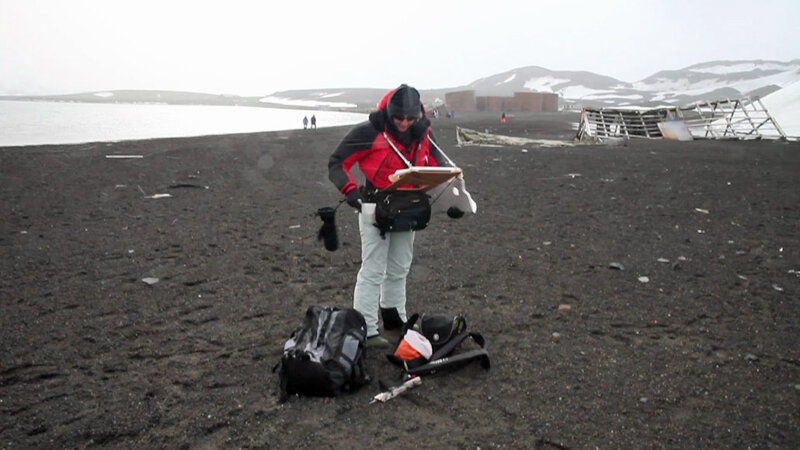 painting in Deception Island's caldera, strong wind!